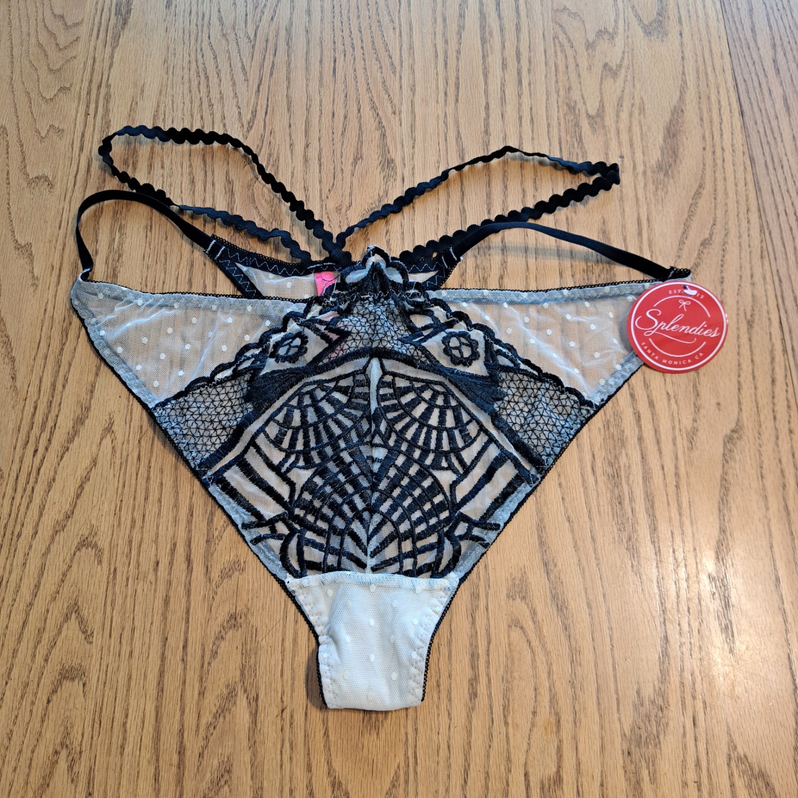 Splendies Thong Panties Strappy 3X Sheer Embroidered