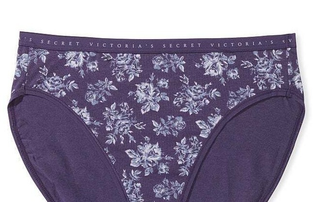 M XL XXL Purple Toile Floral Cotton Victorias Secret High Leg Waist Brief Pantie