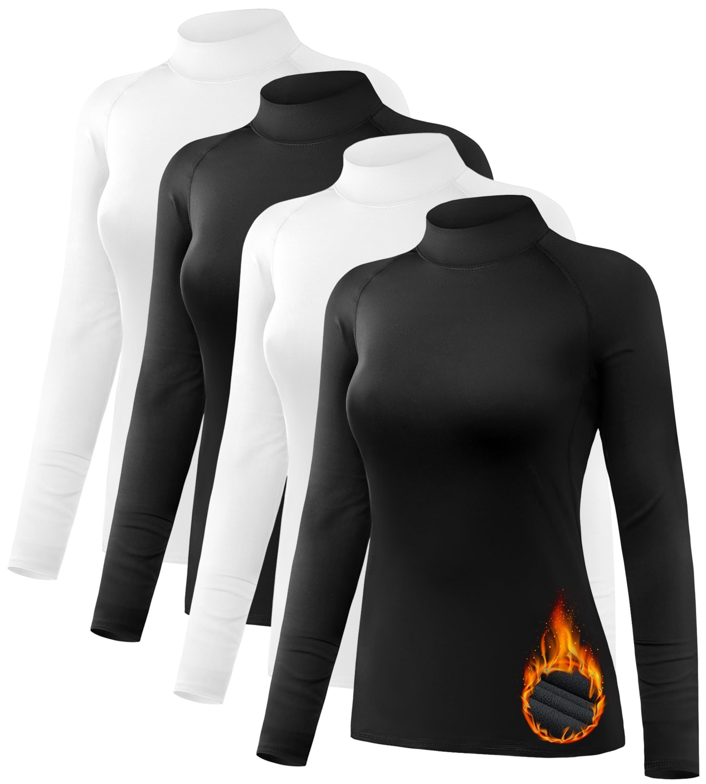 4 Pack Women’s Thermal Shirts Fleece Lined Mock Turtle Neck Tops Compression …