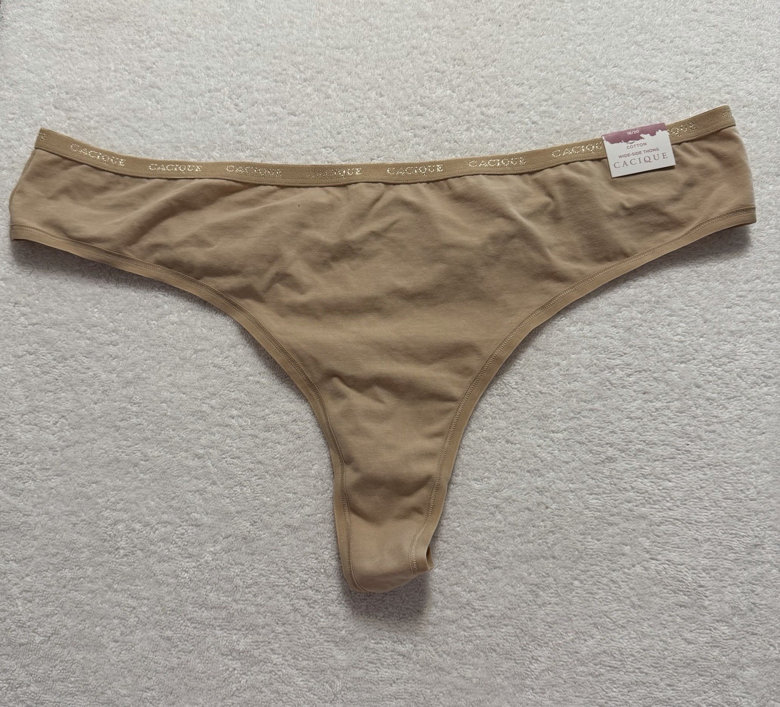 Lane Bryant Cacique Cotton Thong Panty Wide Stripe Waistband Nude/Tan sz 18/20