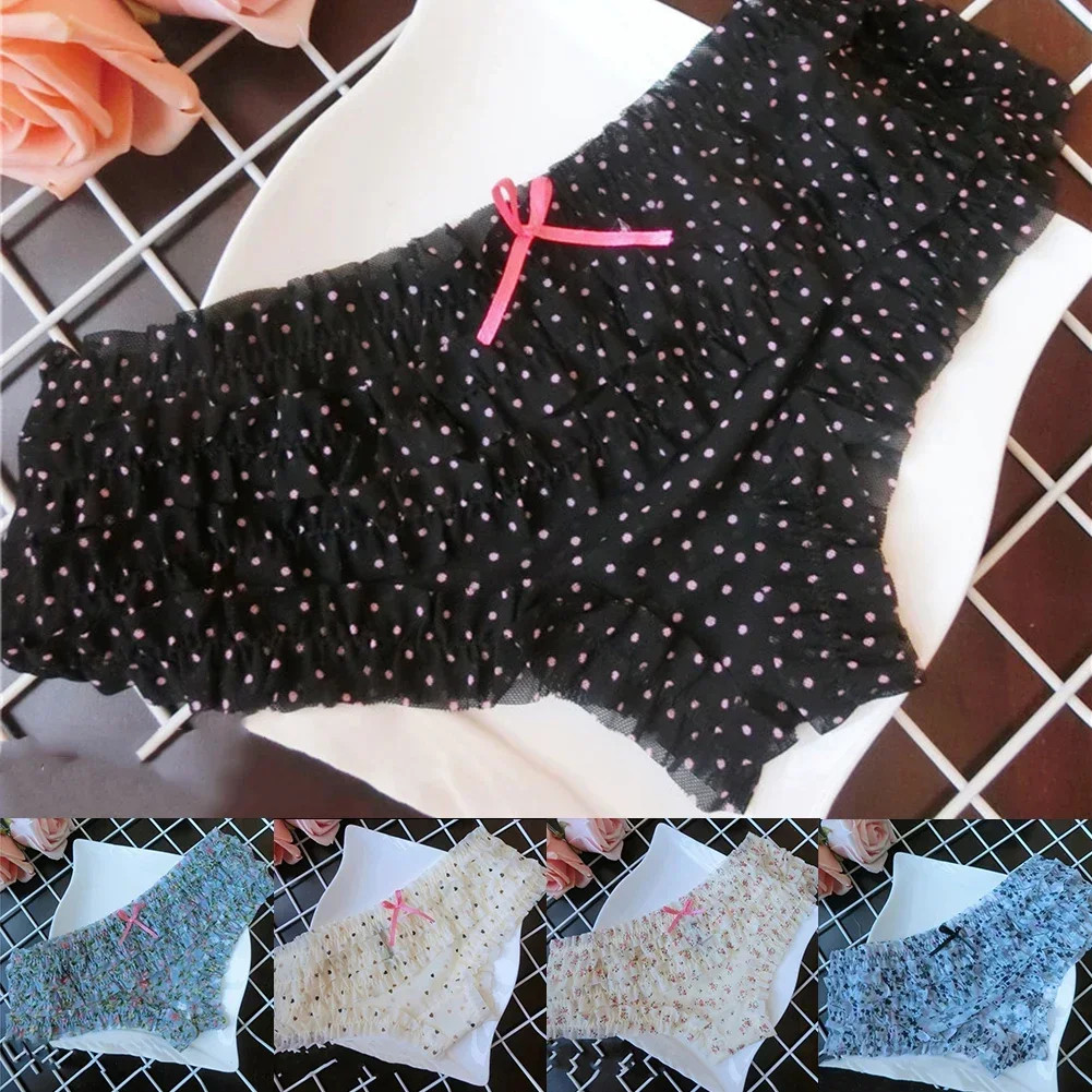 Lace Mid Rise Panties Polka Dot Mesh Soft Breathable Stretch Briefs Fit