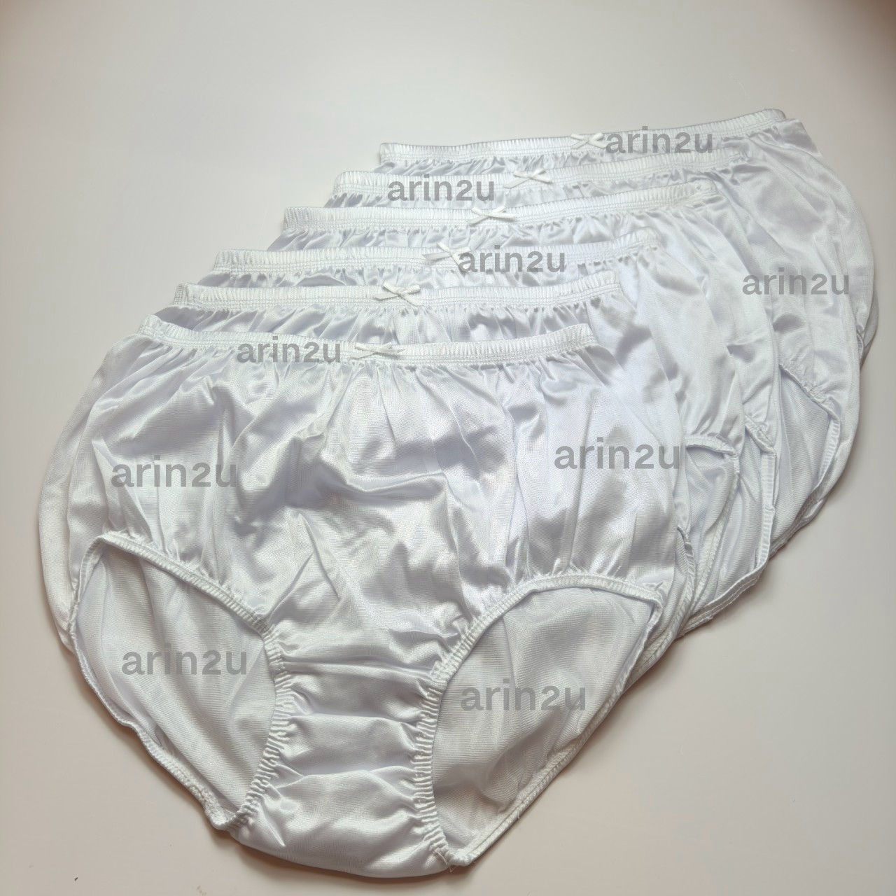 6 Pcs Lingerie Silky Nylon Underwear Full Coverage Panties Briefs White Color Pl