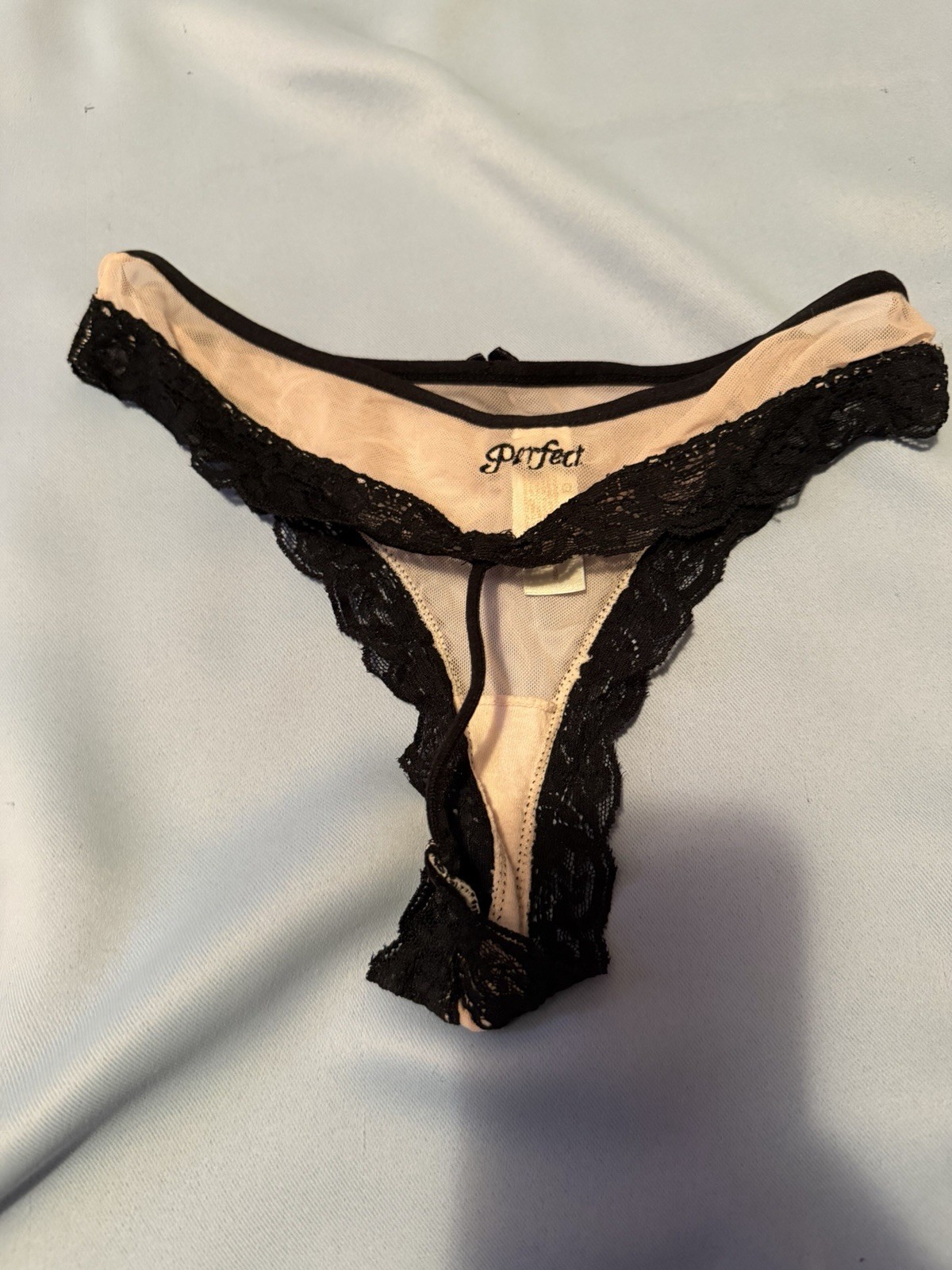 Secret Treasures PERFECT Pink Black Thong Panties Soft Lace Size 7