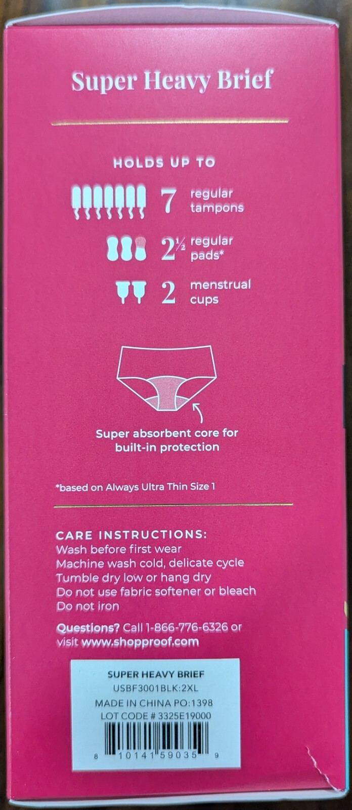 New Proof Womens Overnight Absorbency High Rise Period Underwear Black Size 2XL