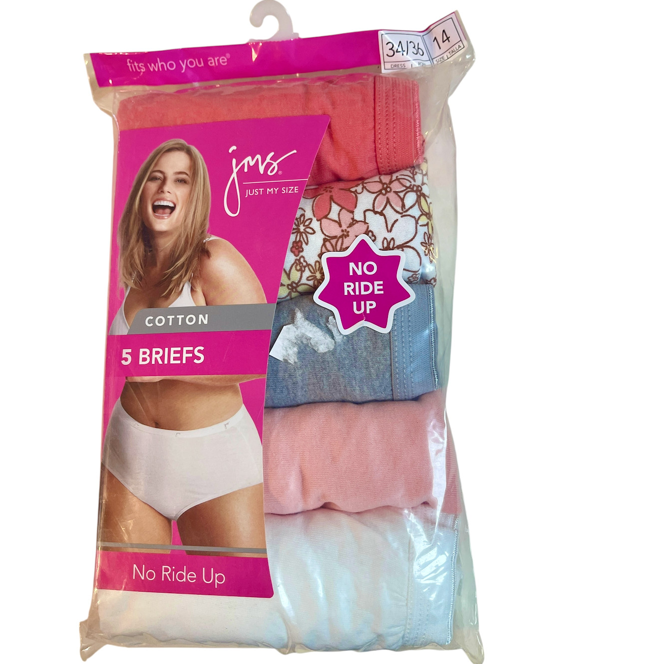Just My Size Cotton Briefs Panties Plus Size 14 5 Pairs Hi Cut No Ride Up Coral
