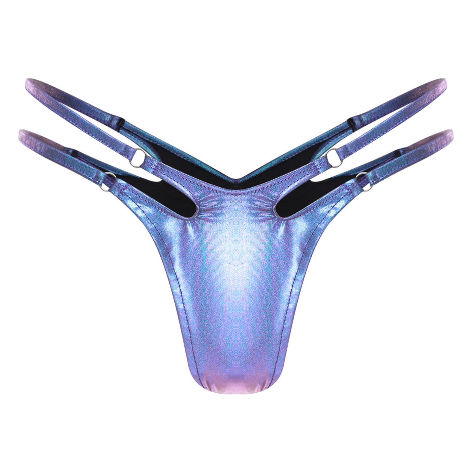 Women’s Shiny Metallic Bikini Briefs Hollow Out Thong Bathing Suit Party Wear