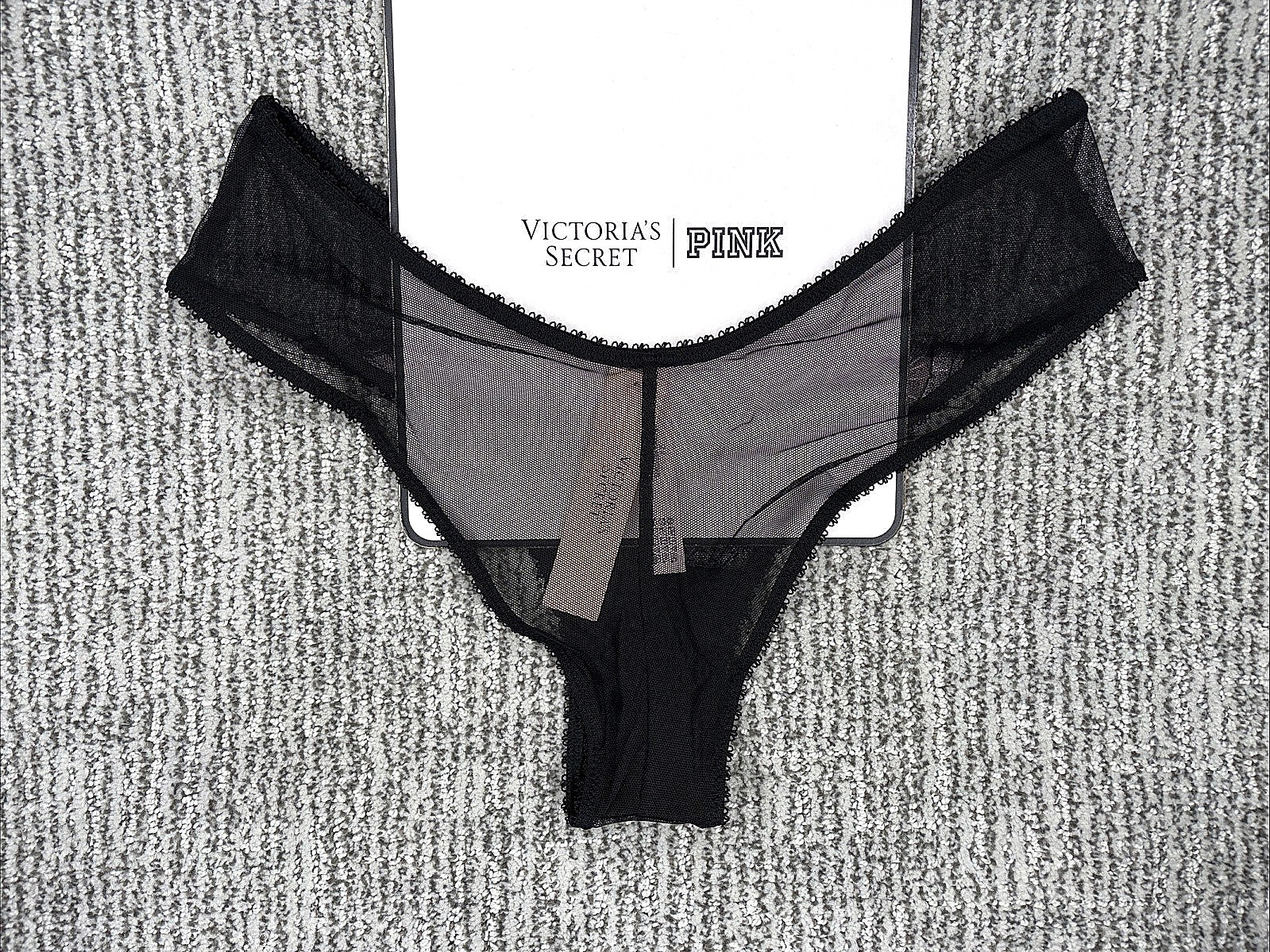 Victoria’s Secret Tease NWT Large Black Bow Embroider High Leg Mesh Cheeky Panty