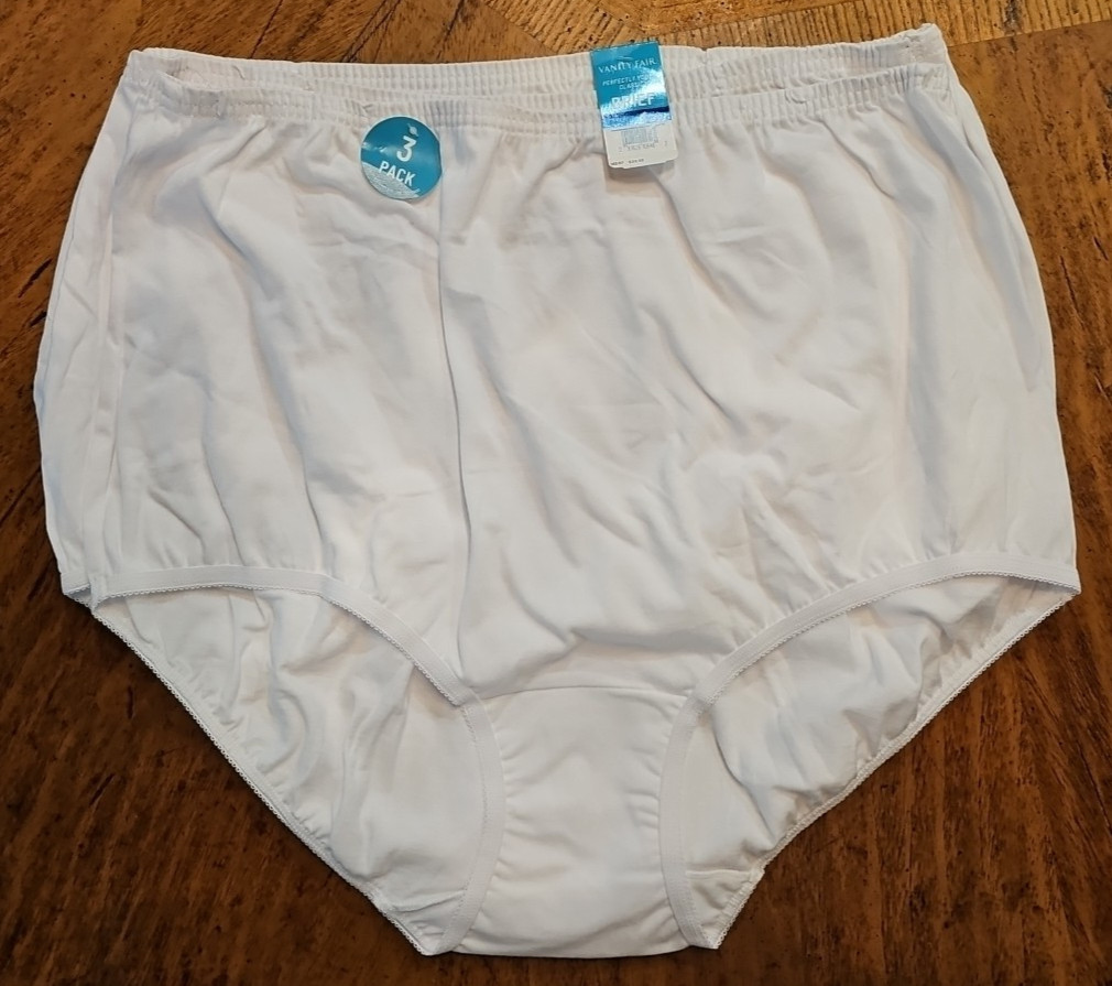Womens Vanity Fair BRIEFS Size 9 2XL Perfectly Yours 15320 WHITE COTTON 3-PACK