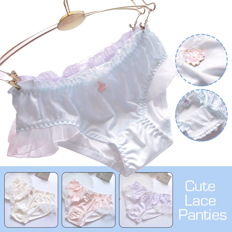 1/4x Womens Lace Ruffle Knicker Milk Silk Lolita Bikini Frilly Panties Underwear