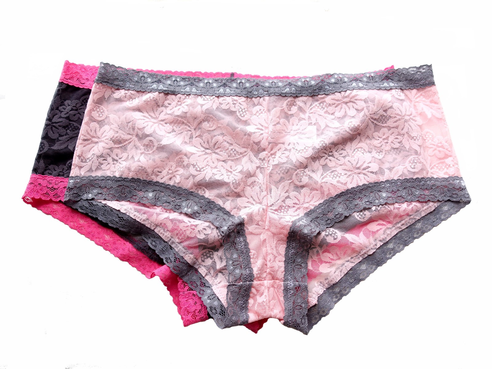 2 Maidenform Pink Gray Red Mocha Full Lace Boyshorts Panties 8/XL