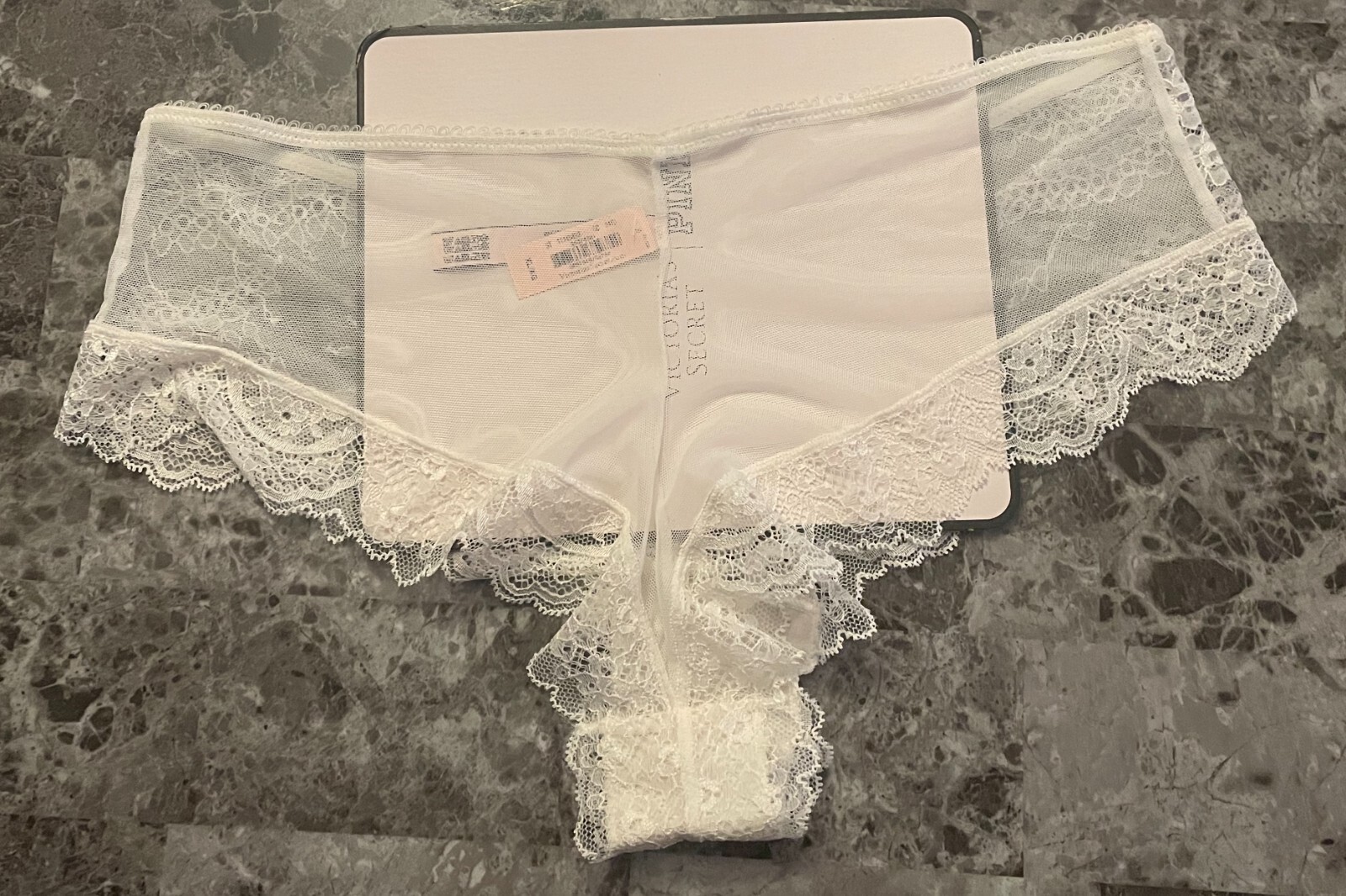 NWT VICTORIA’S SECRET DREAM ANGELS XL WHITE FLORAL LACE MESH RARE CHEEKY PANTIES