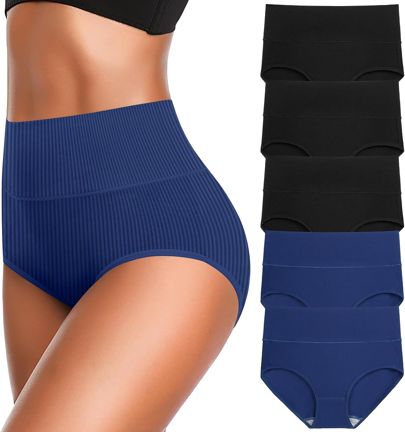 Women’S High Waist Cotton Underwear Super Stretchy Briefs Full Coverage Panties