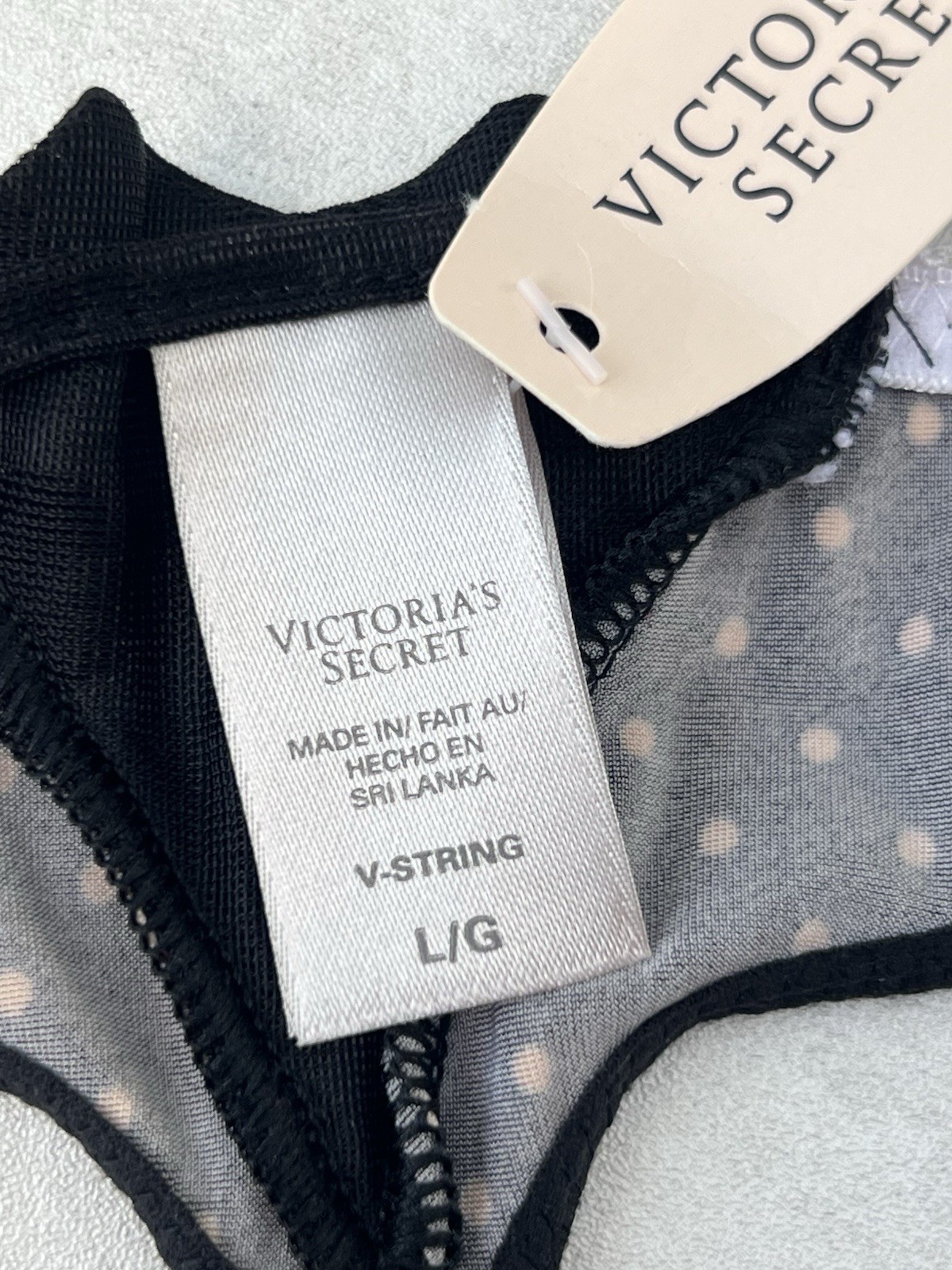 Vintage Victoria’s Secret Black Polka Dot Silky Satin V-String | Bow Y2K Rare