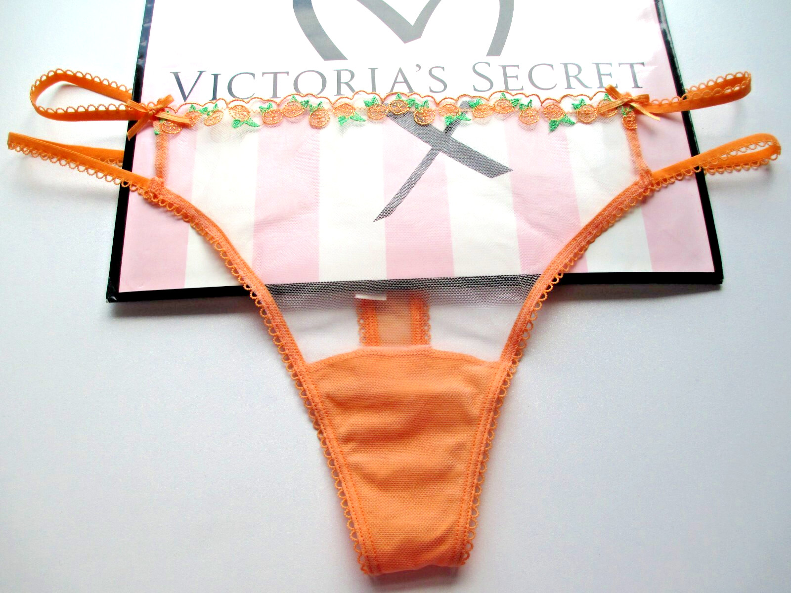 VICTORIA’S SECRET PINK Wink Strappy Mesh Thong Panty VS Orange Fruit S M L XL NW