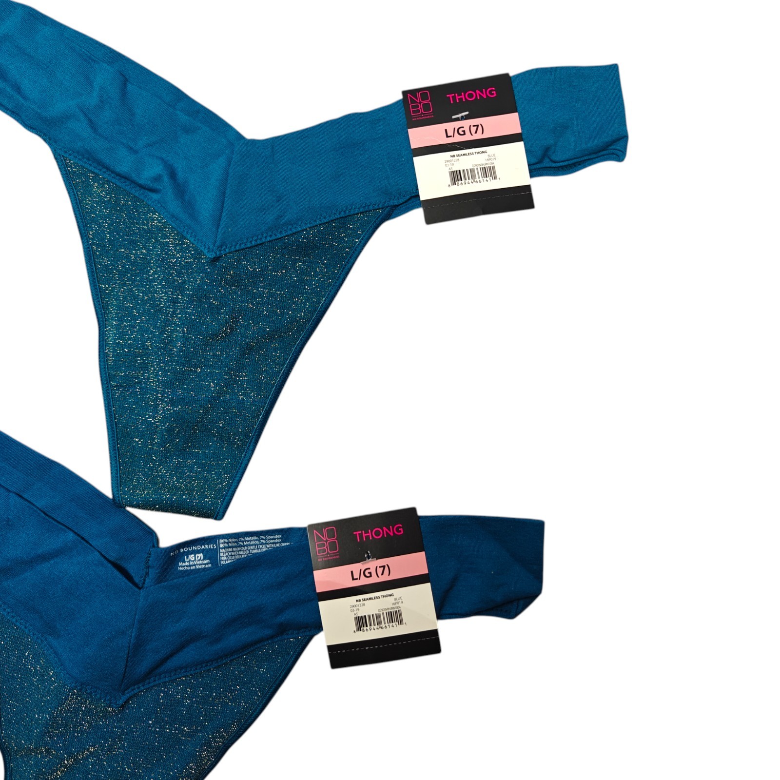 No Boundaries NOBO Women’s Seamless Thong – Blue Sparkle – L – 2 Pack NWT