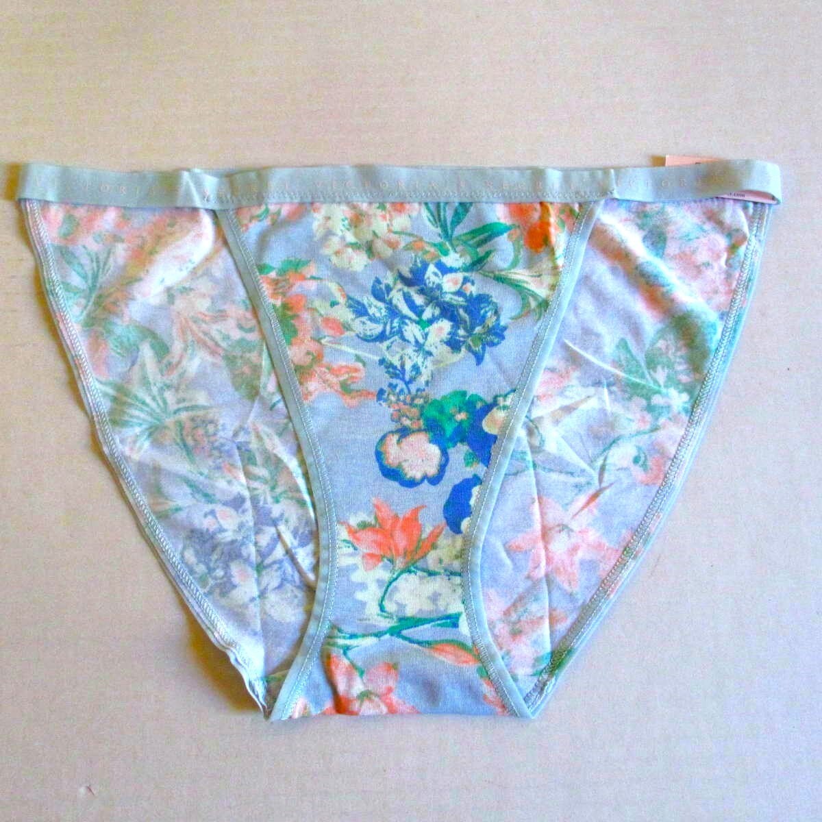 Victoria’s Secret Cotton String Bikini Panty L XL Blue Pretty Spring Floral Rare