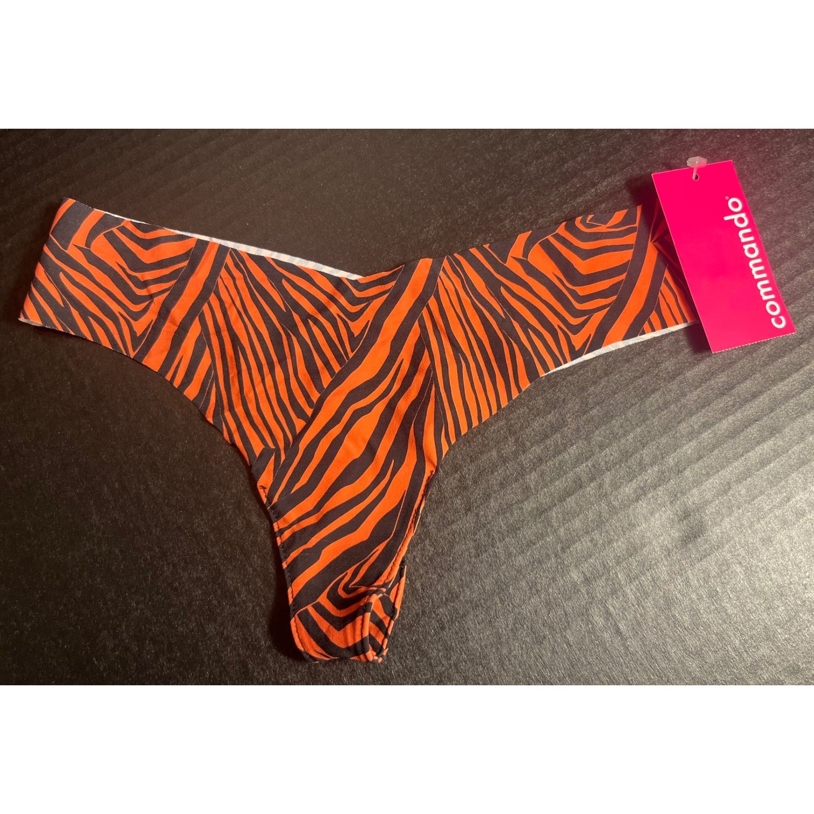 Commando City Stripes Animal Print Tong Panty Orange Black Size S/M