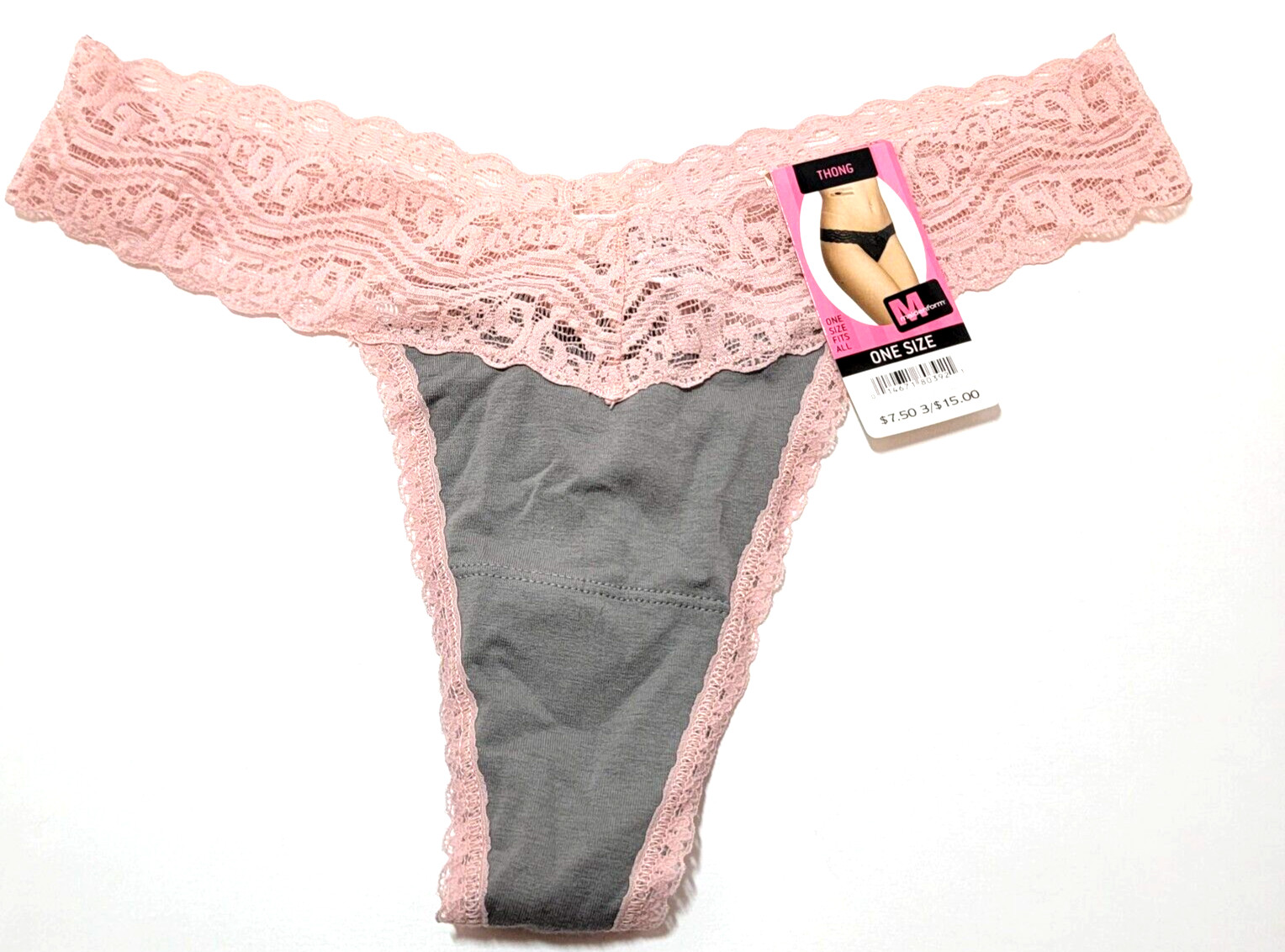 Maidenform 95% Cotton Thong Panties Gray Pink One Size Fits All New NWT 40100