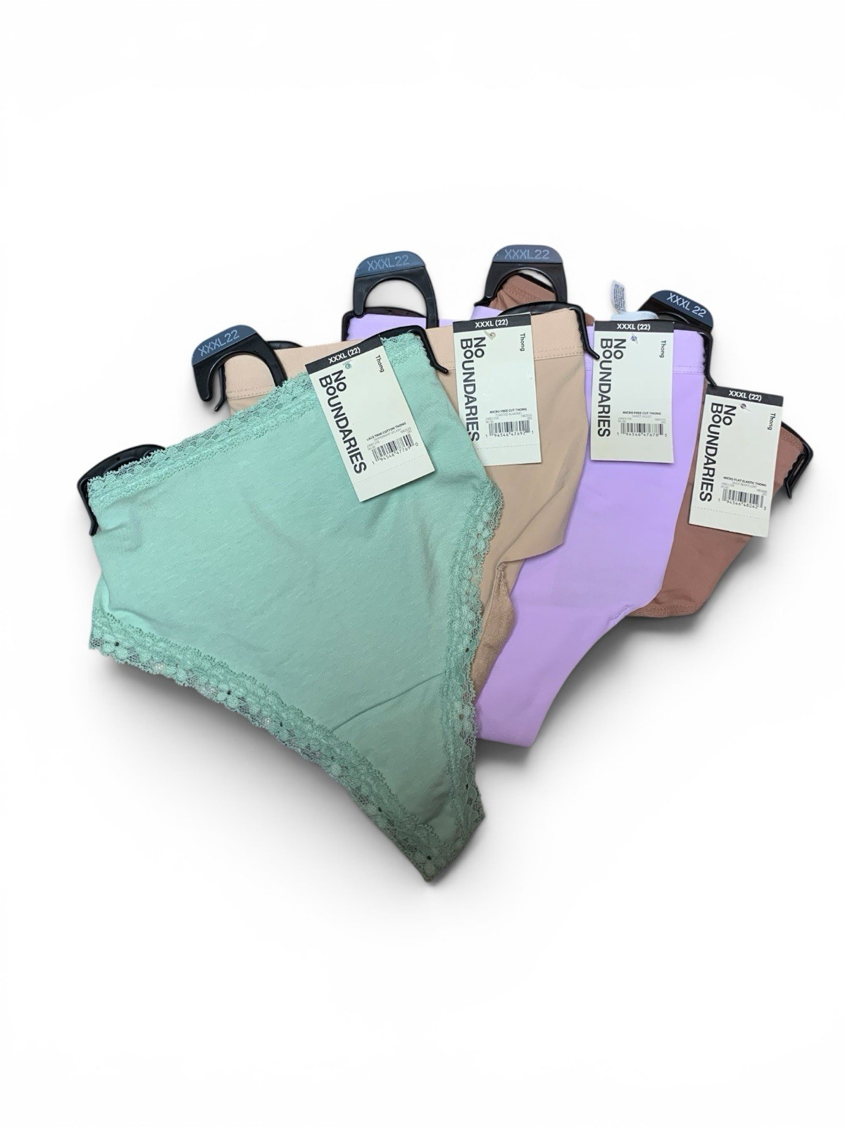 No Boundaries XXXL 22 Women’s Thong Panties Set of 4 Assorted Colors NWT
