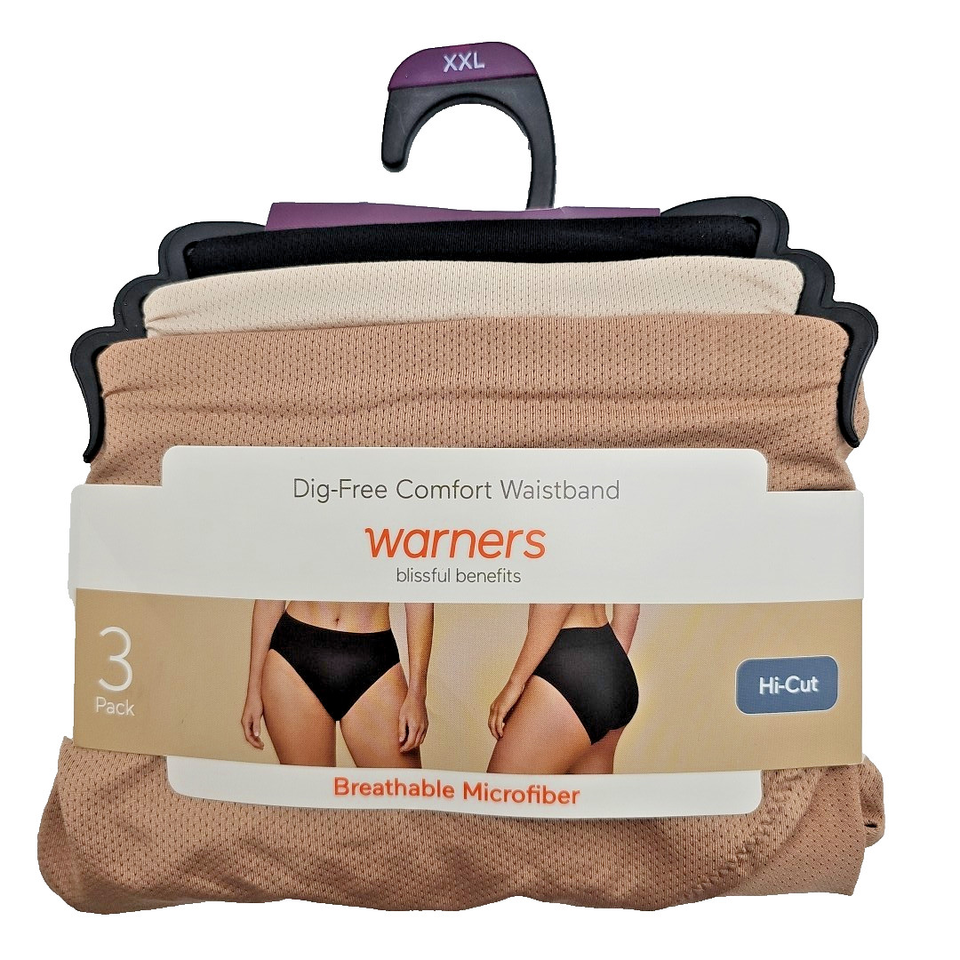 Warners Womens Blissful Benefits Hi-Cut Panties SIZE 9 XXL Microfiber Pack of 3