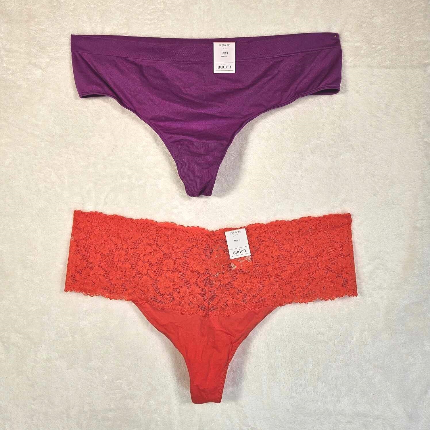 Auden 2pk Assorted Thong Underwear Womens Plus Size 2X Orange/Purple