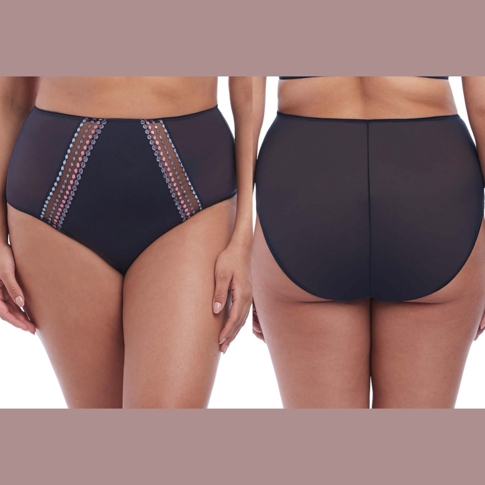 NWT $32 Elomi [ XL ] Matilda Embellished Briefs in Unicorn Blue/Grey #T2180