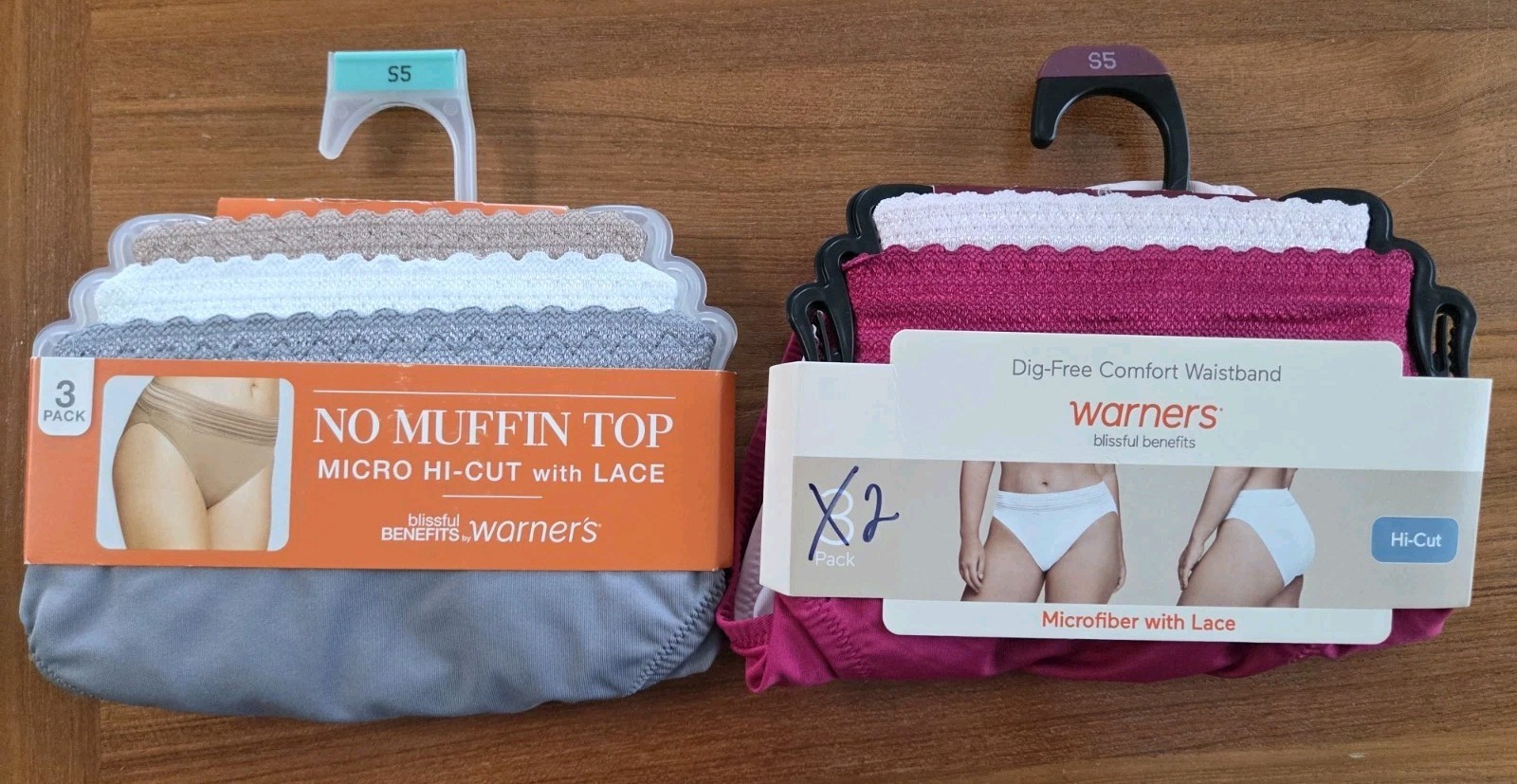 Warner’s Blissful Benefits SIZE 5 Microfiber & Lace Hi-Cut Panties 5 PACK #1748