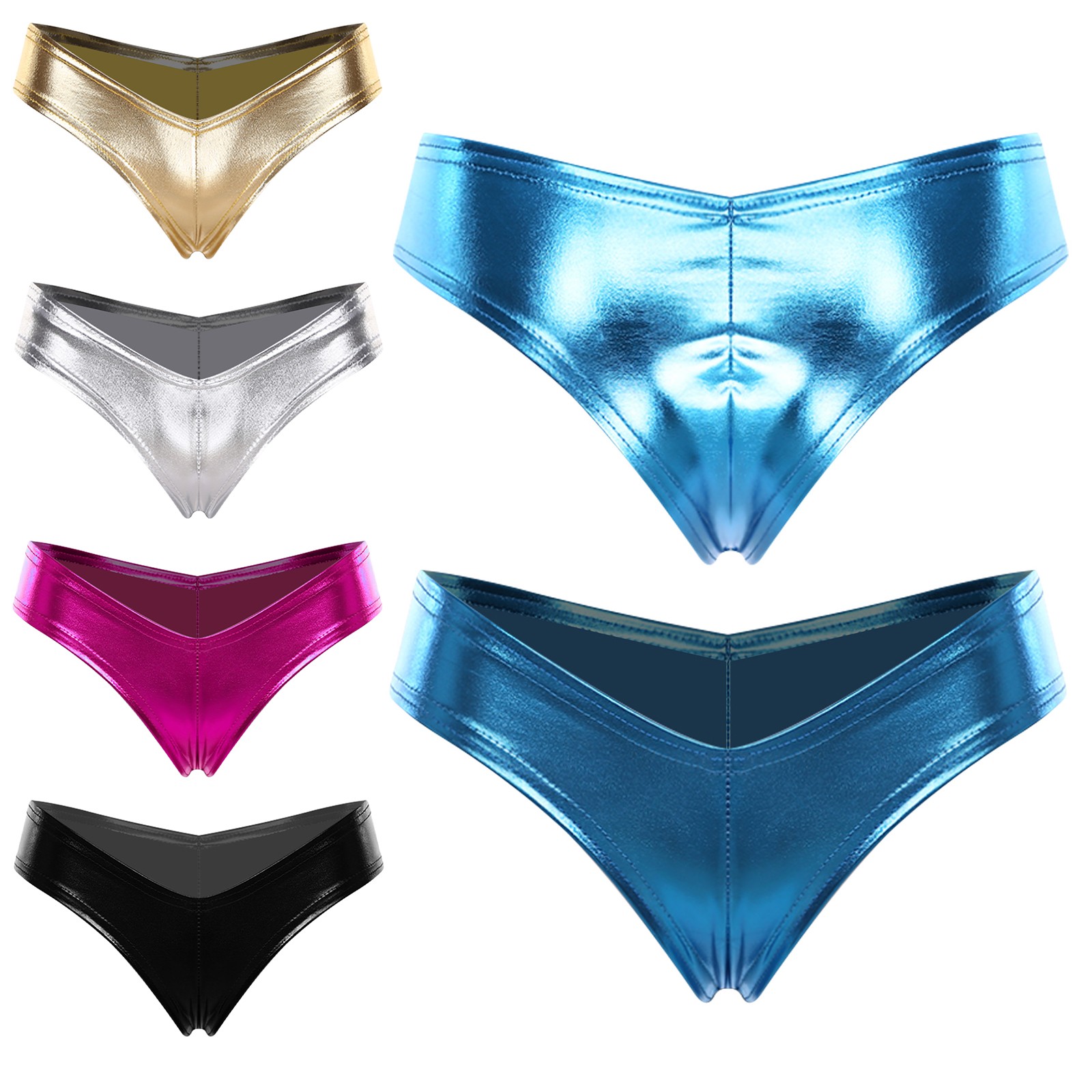 Womens Shiny Leather Mini Booty Thong Cheeky Shorts Shine Bikin Briefs Underwear