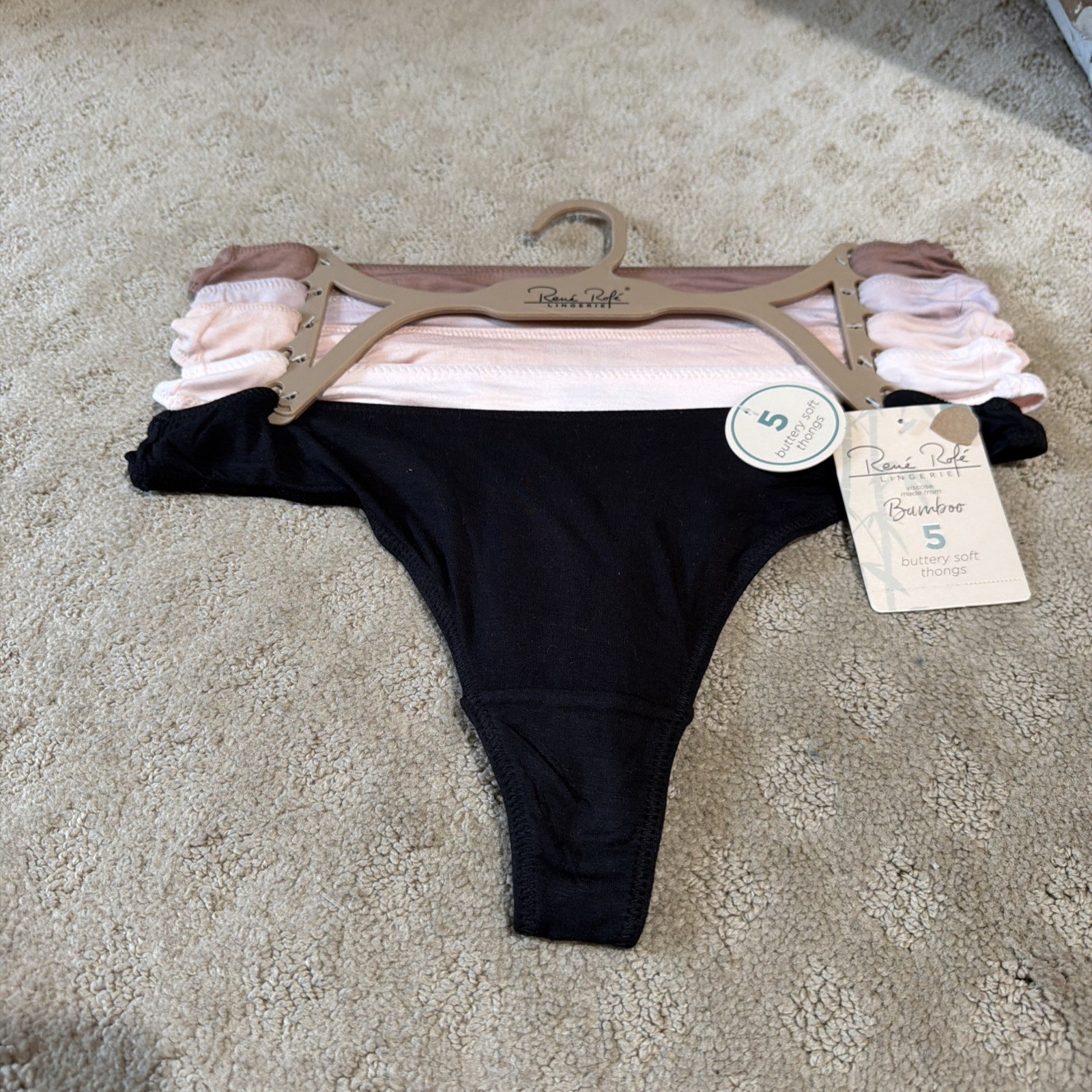 Rene Rofe 5pk Bamboo Buttery Soft Thongs/Panties/Underwear. Sz M. NWT!!