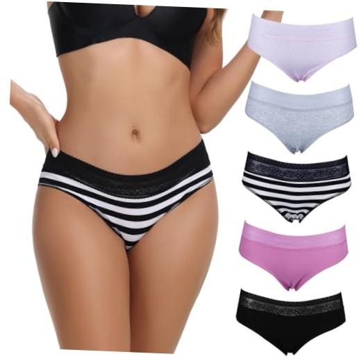 Women’s Underwear Cotton Panties Lace Soft XX-Large Multicolored A,5 Pack