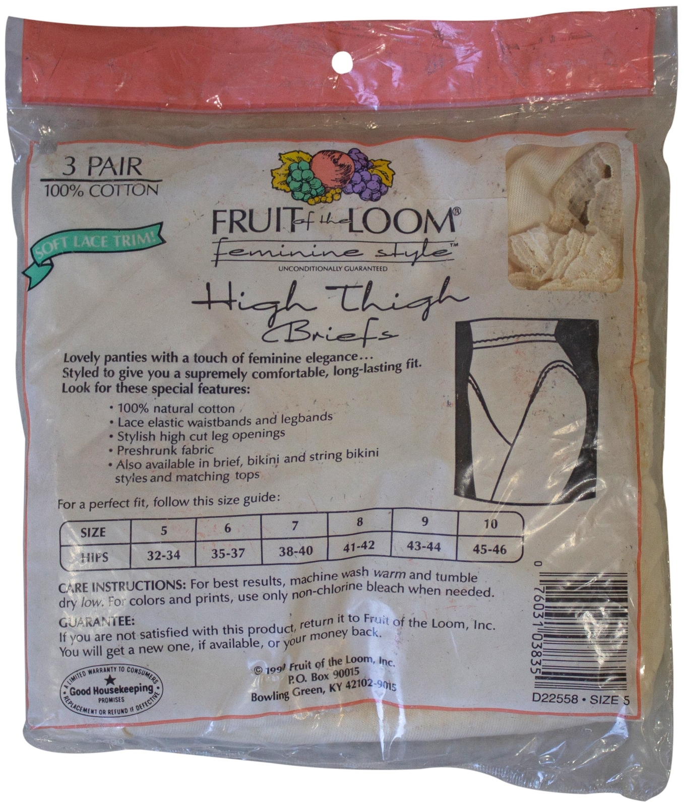New VTG 90s FRUIT OF THE LOOM High Thigh Brief Granny Panties Sz 5 Beige 3 PAIR