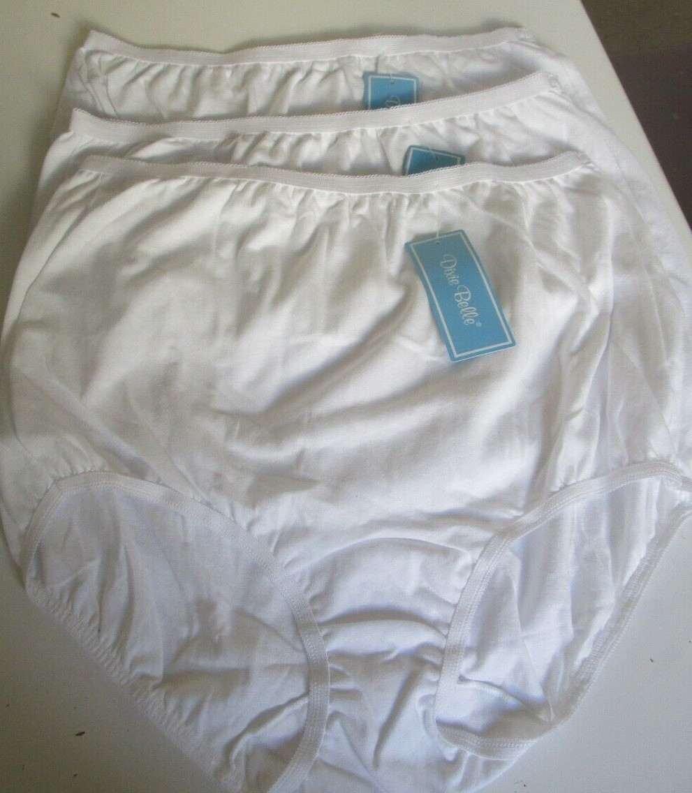 3 Dixie Belle by Velrose Cotton Briefs 100% Cotton White Size 7 Style 410