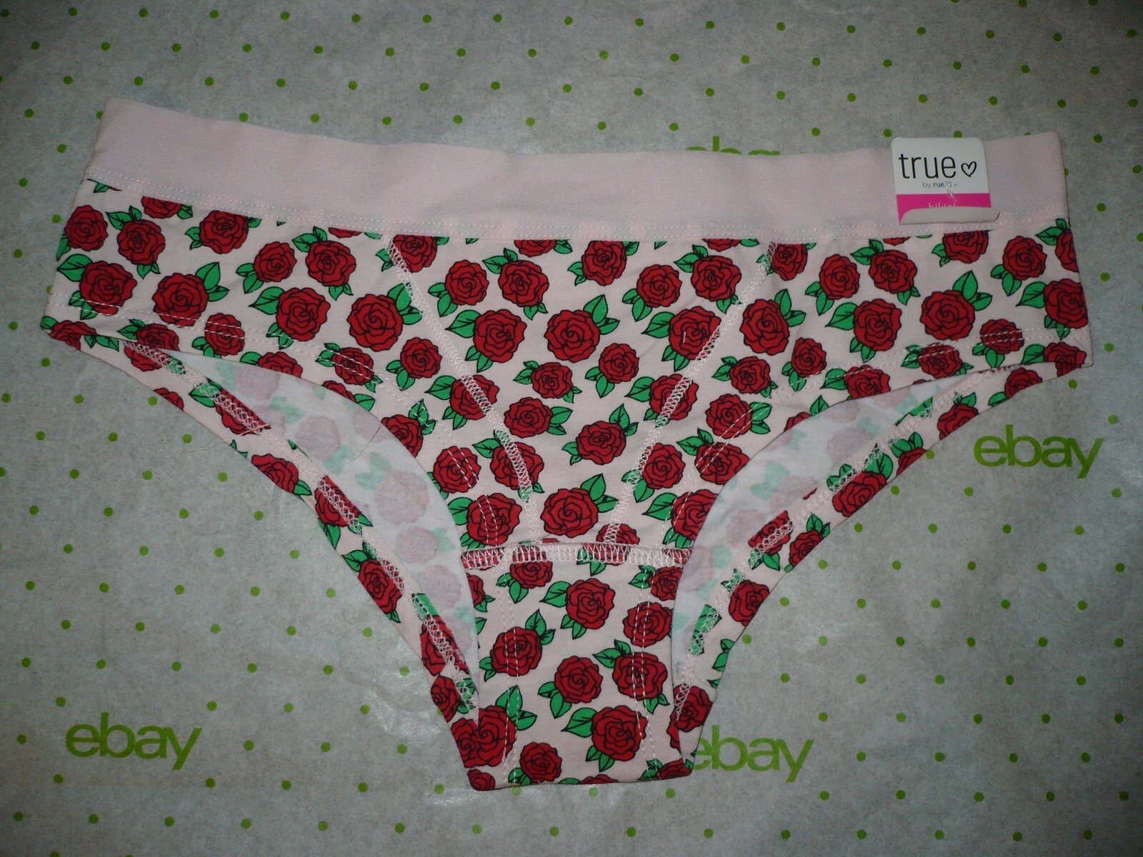 Rue 21 Women’s Bikini Panties MEDIUM Pink With Roses Cotton Spandex NEW