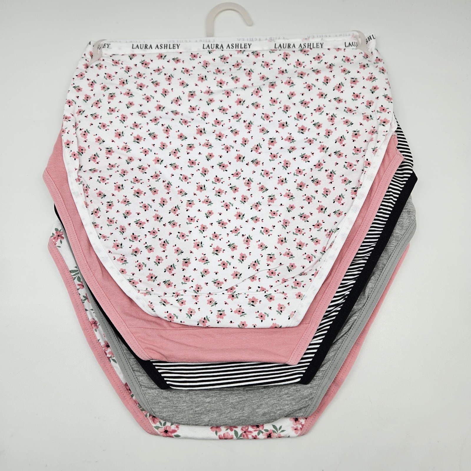 LAURA ASHLEY 5 Pack Women’s S M L XL Logo Cotton Panties White Pink Gray Black