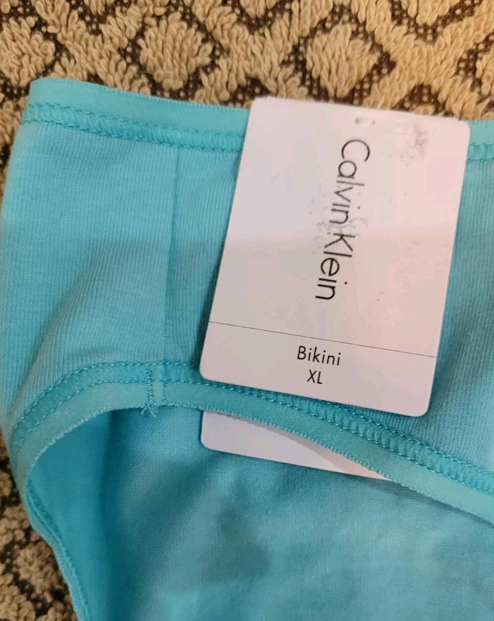 CALVIN KLEIN Signature Logo Cotton L Form XL Aqua Blue Bikini QD3644 nwt $15.00