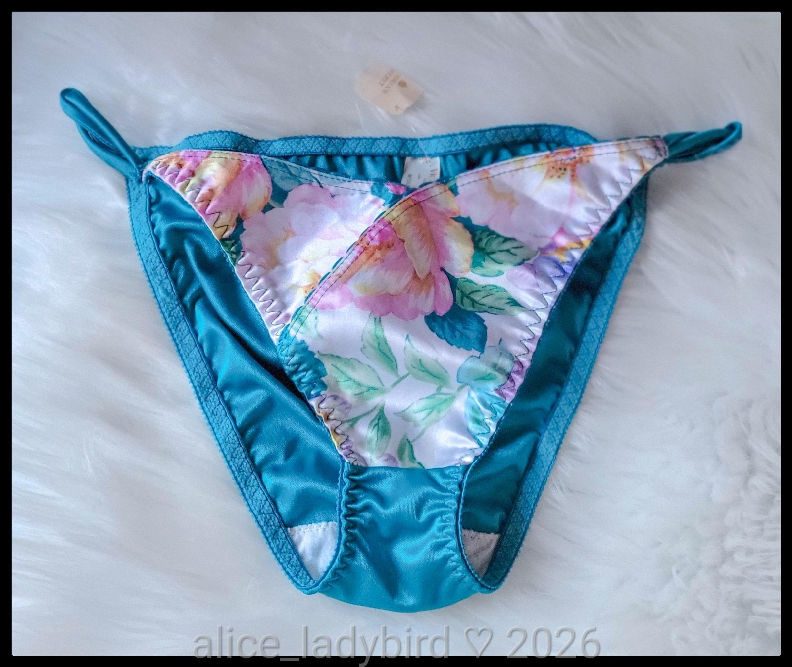 NWT Vintage VICTORIA’S SECRET String Bikini PANTIES Shiny Floral SATIN Brief M/6