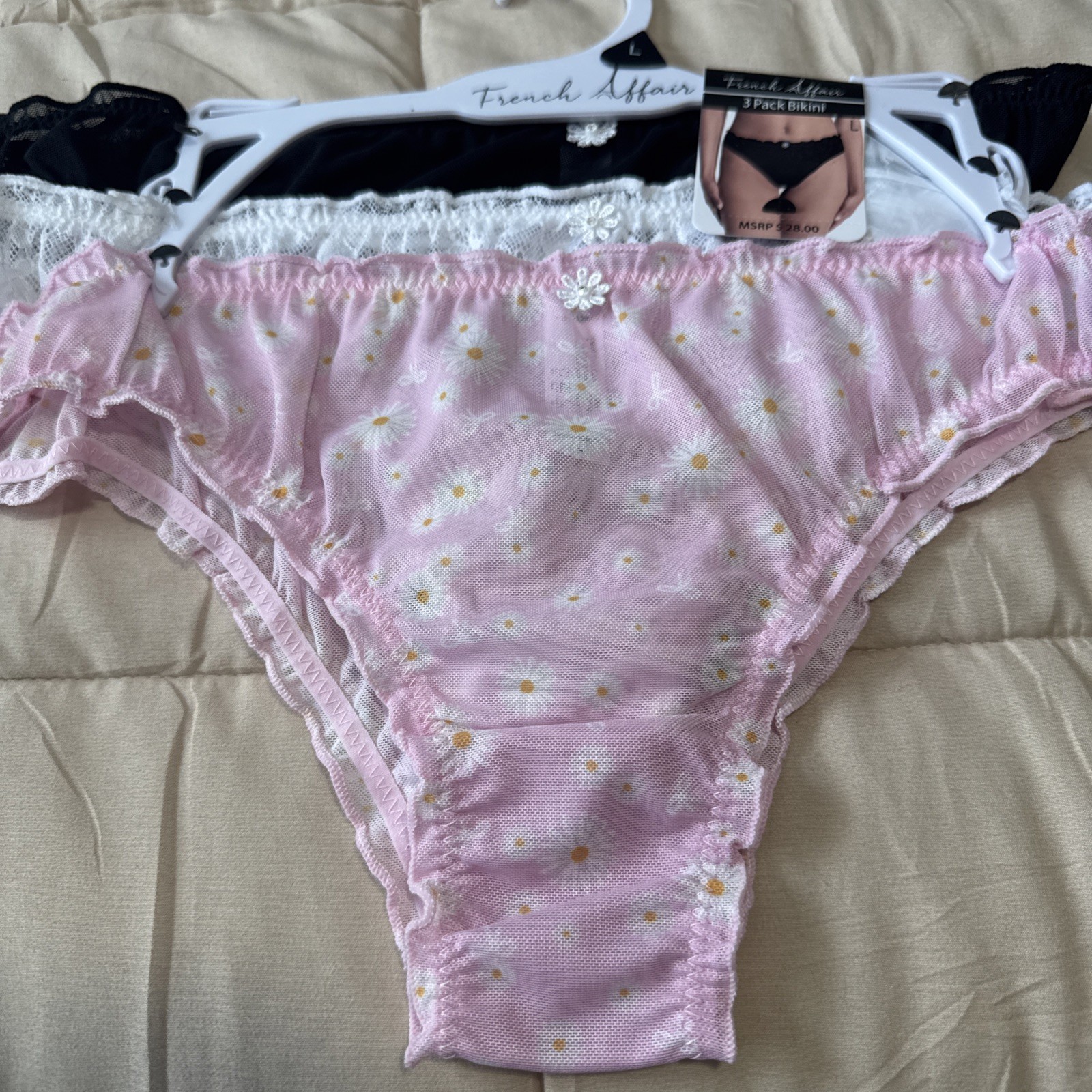 FRENCH AFFAIR NYLON SPANDEX BIKINI PANTIES 3 PACK LARGE WOMENS UNDERWEAR FLORAL