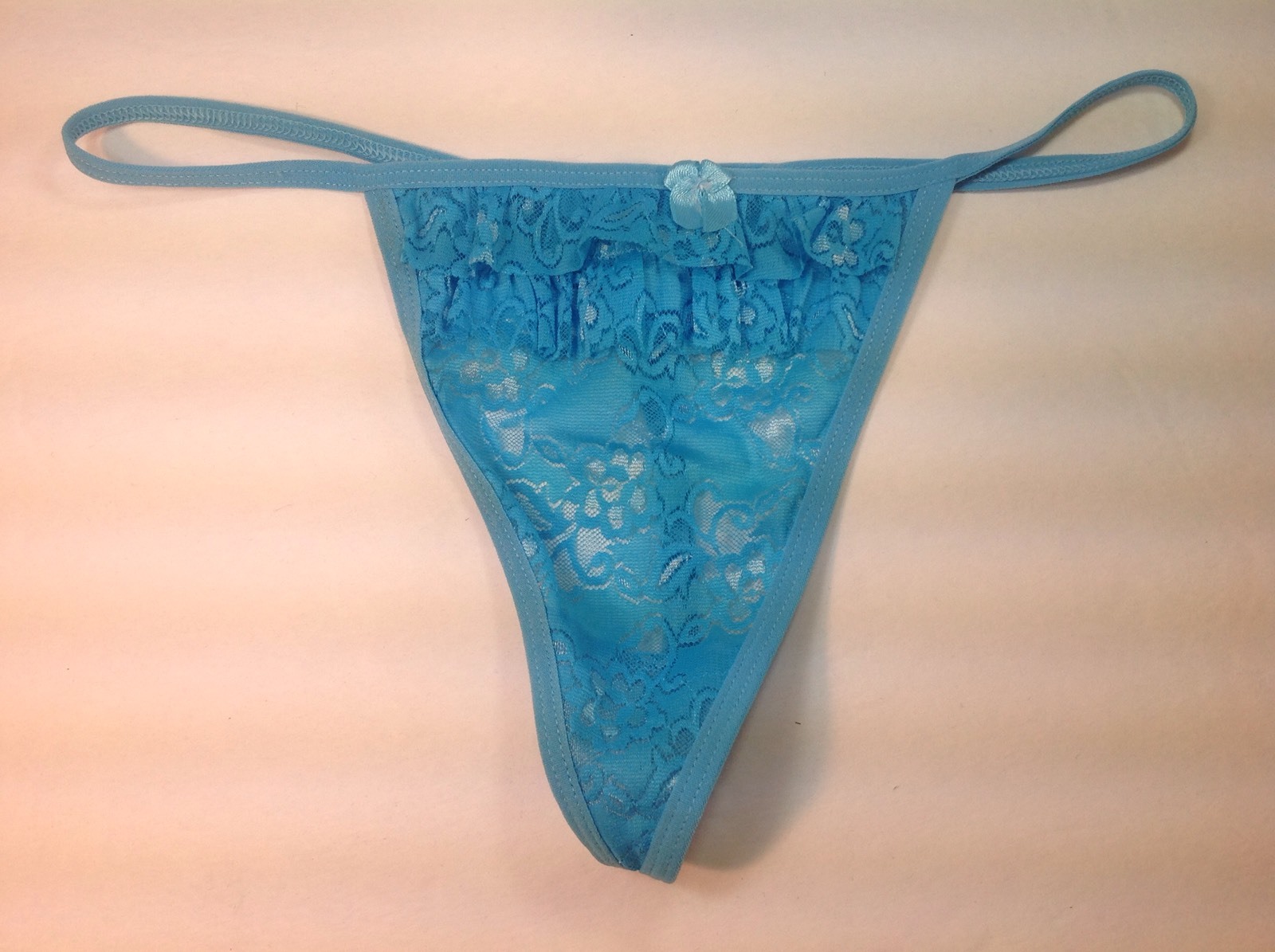 Women Panties,Thongs Size L. Large Blue Fishnet Floral W/decoration