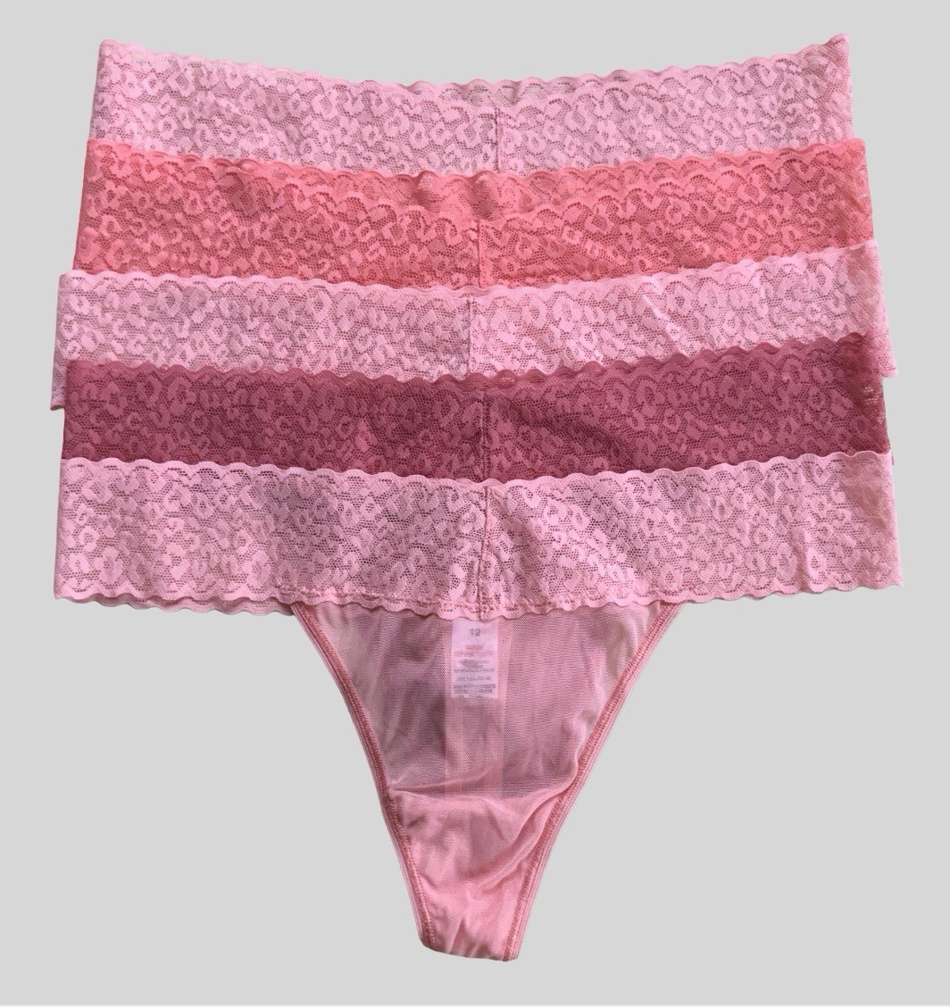 George 5 Pack Pink Leopard Lace Mesh Thong UK 12