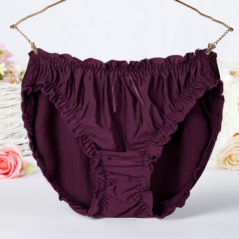 Ruffle Women Panties Underwear Plus Size High Rise Modal Silk Sexy Soft Lingerie