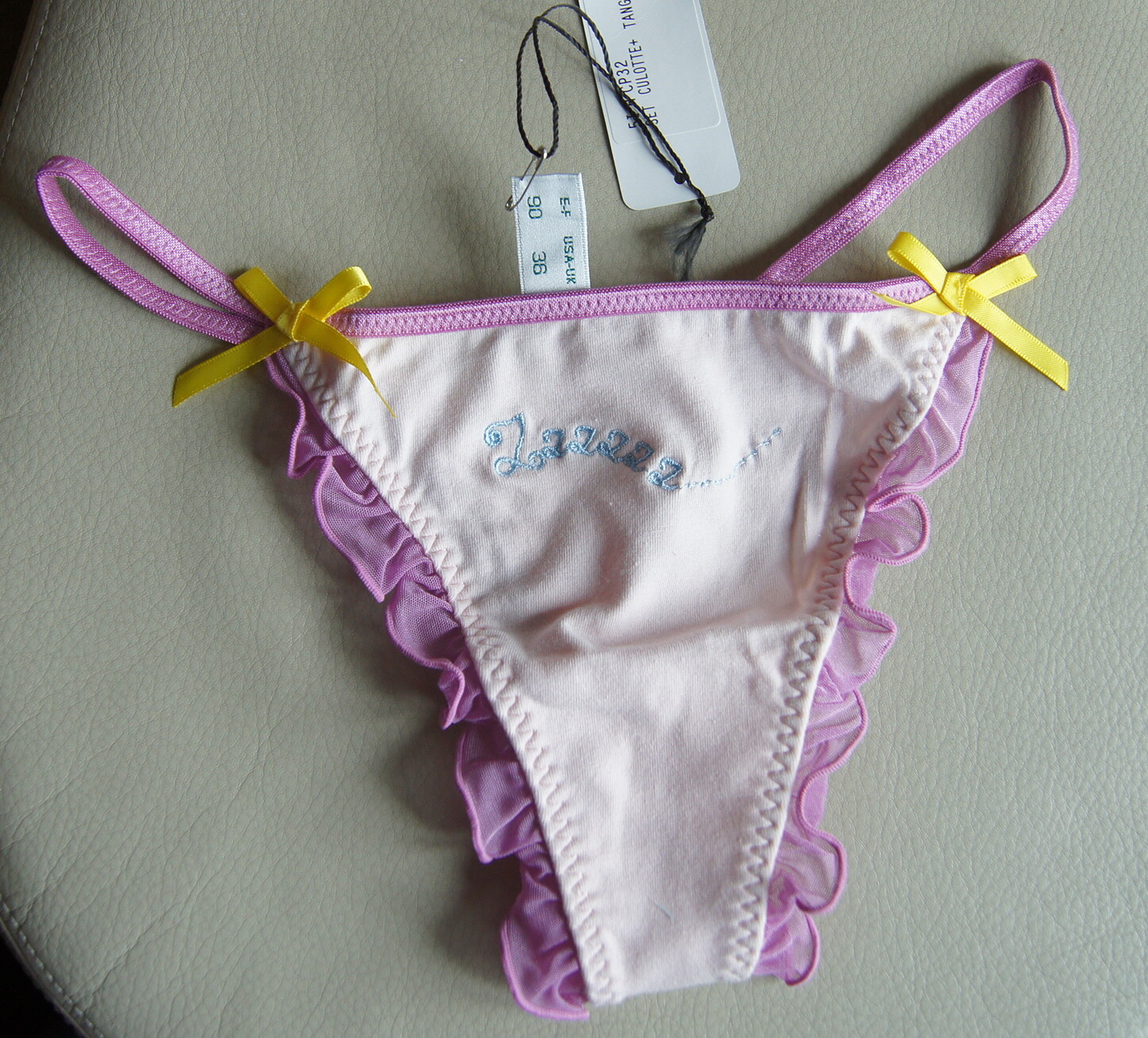 Verdissima Pink Cotton Thong Lilac Ruffle Plus Culotte With Eyelashes