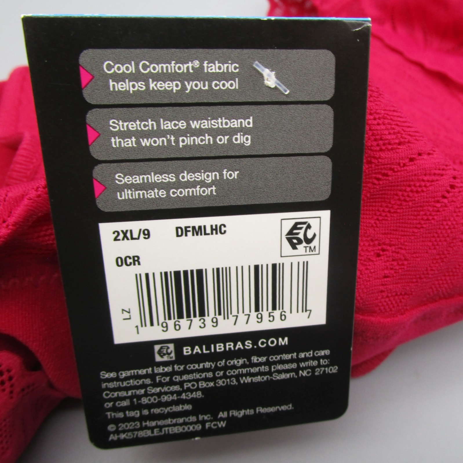 BALI~2XL 9~DFMLHC~Red Comfort Revolution Seamless Lace Trim Hi-Cut