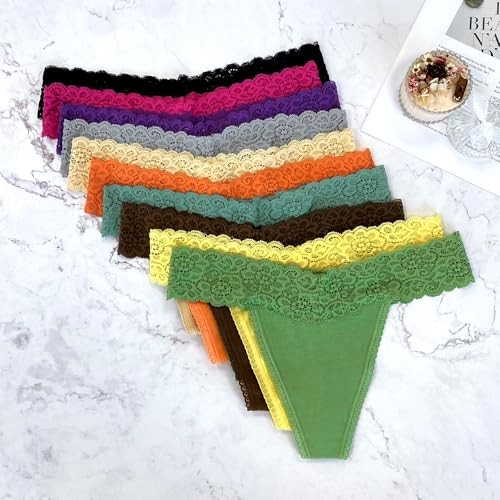 Lace Thongs for Women Sexy Thong X-Large 10pcs Cotton Lace Thongs-multicolor