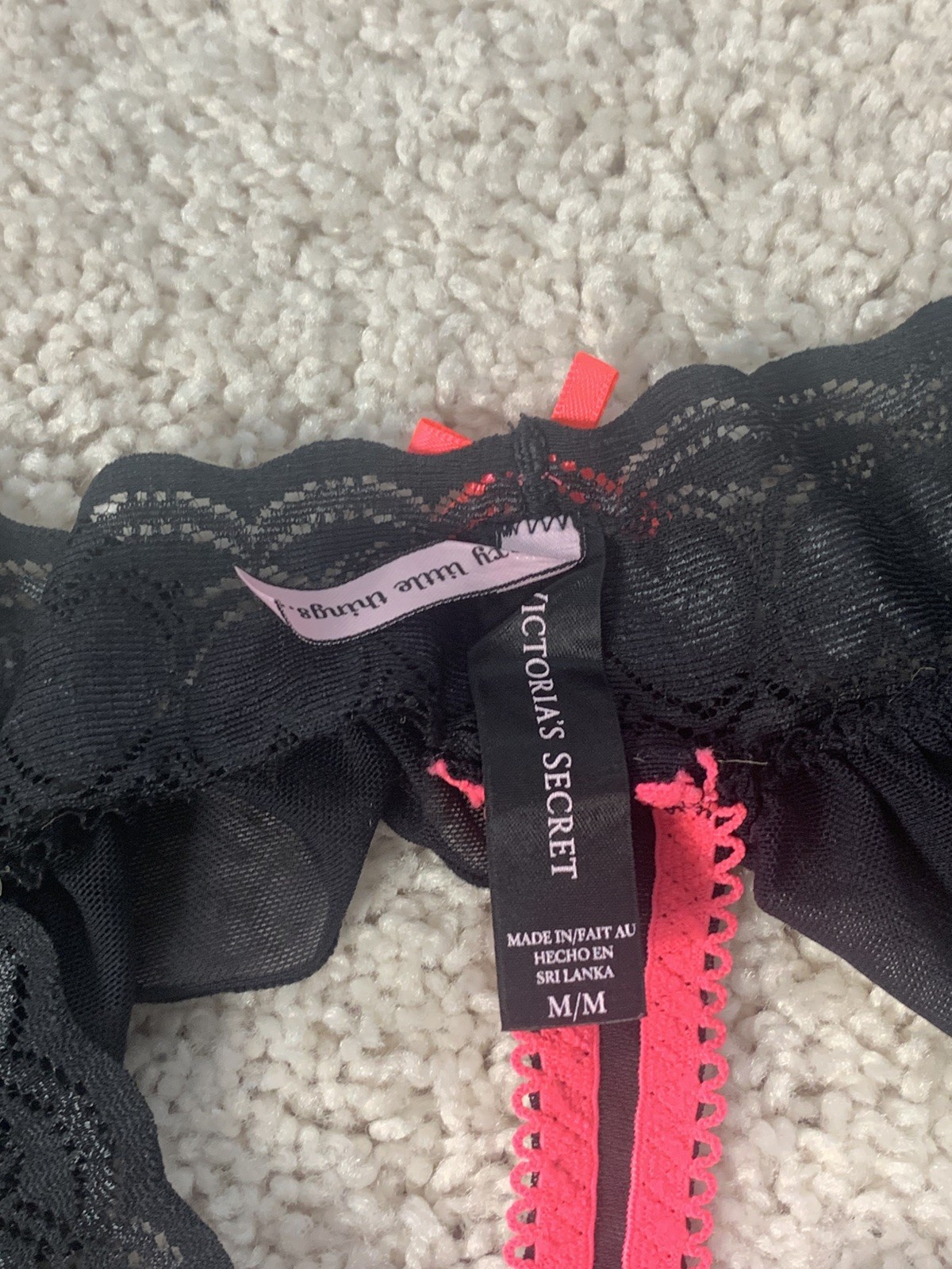Victoria’s Secret Sexy Little Things 2000 Black Ruffle & Lace Thong w/Bling Med