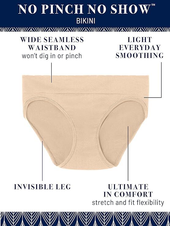 3 Pack Vanity Fair No Pinch No Show Seamless Bikini Panty Black Sz 5~6~7~8