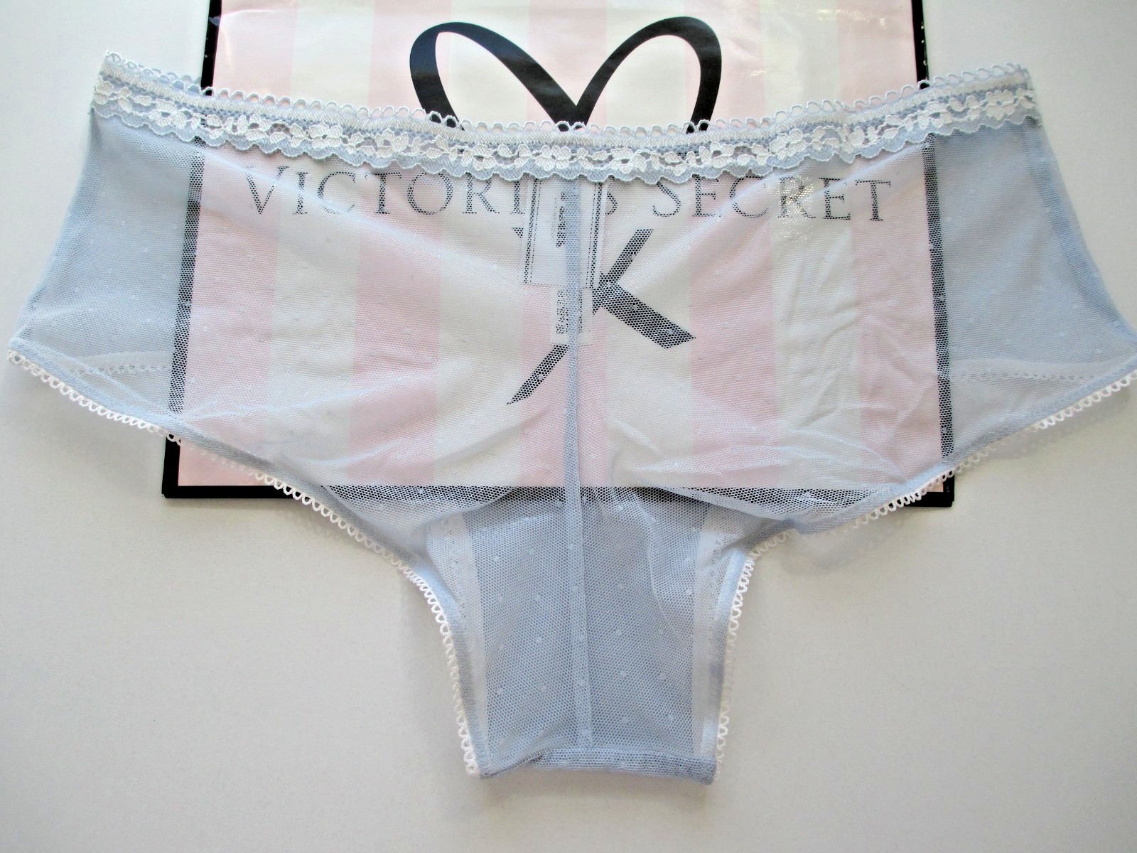 VICTORIA’S SECRET PINK Wink Cheeky Panty S M L XL Blue NWT Mesh VS White Trim