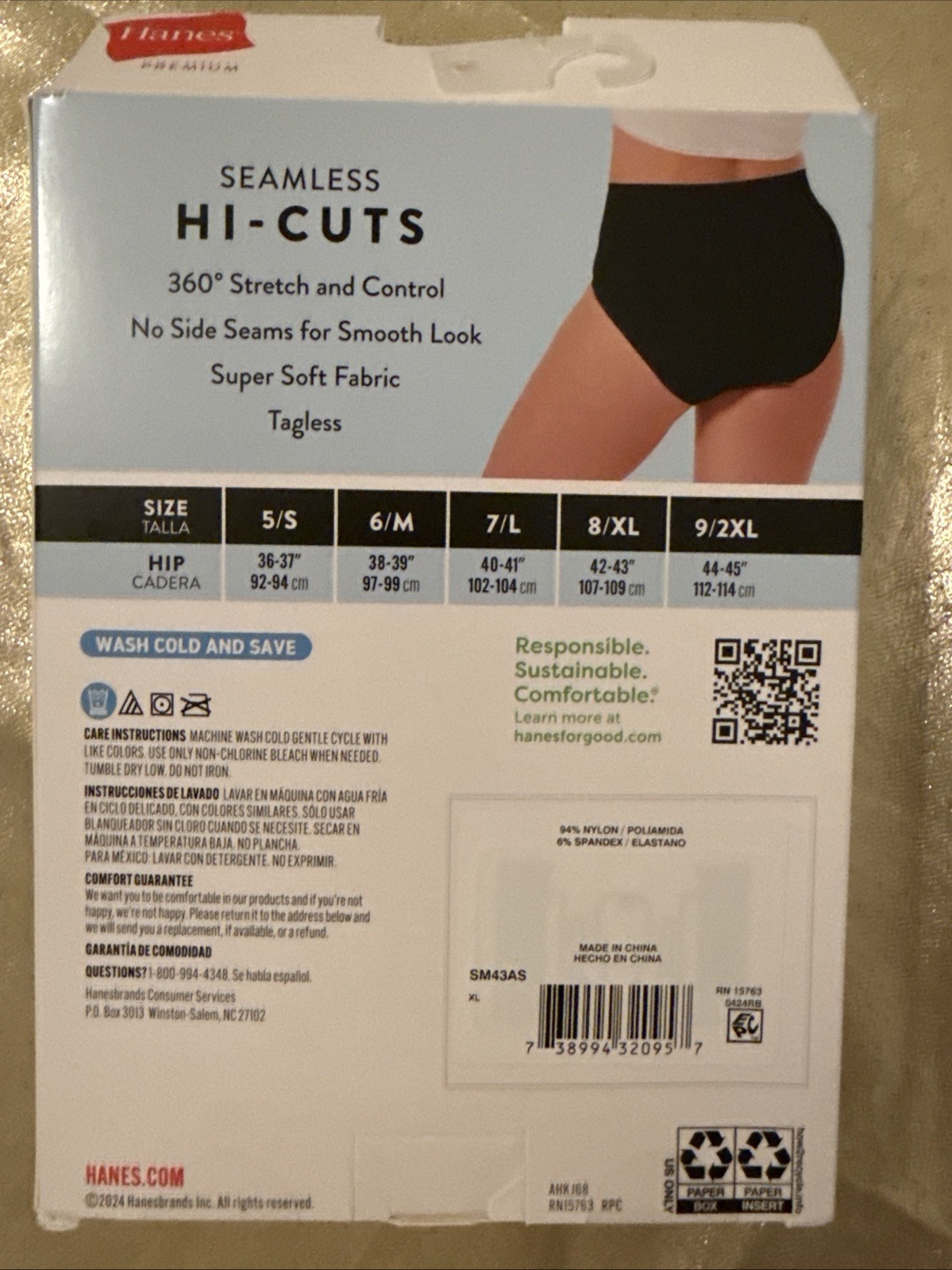 NWT Hanes Premium 3 Pair Seamless Smoothing Hi-Cuts Panties Size 8/XLarge