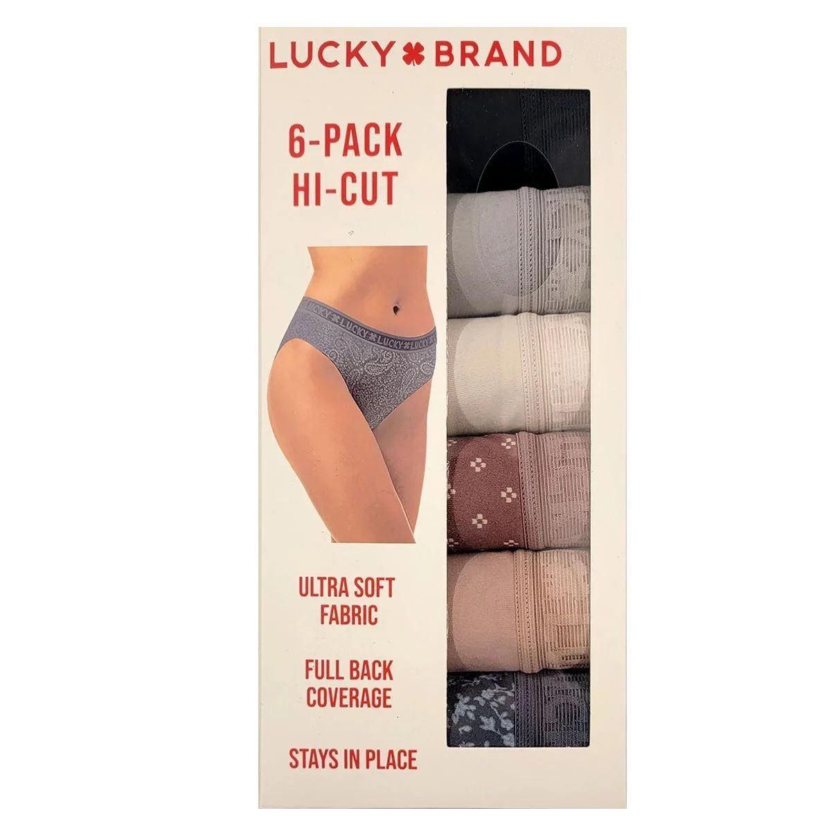 Lucky Brand Women’s Underwear Hi Cut 6Pk Small Full Back Coverage Stays in Place