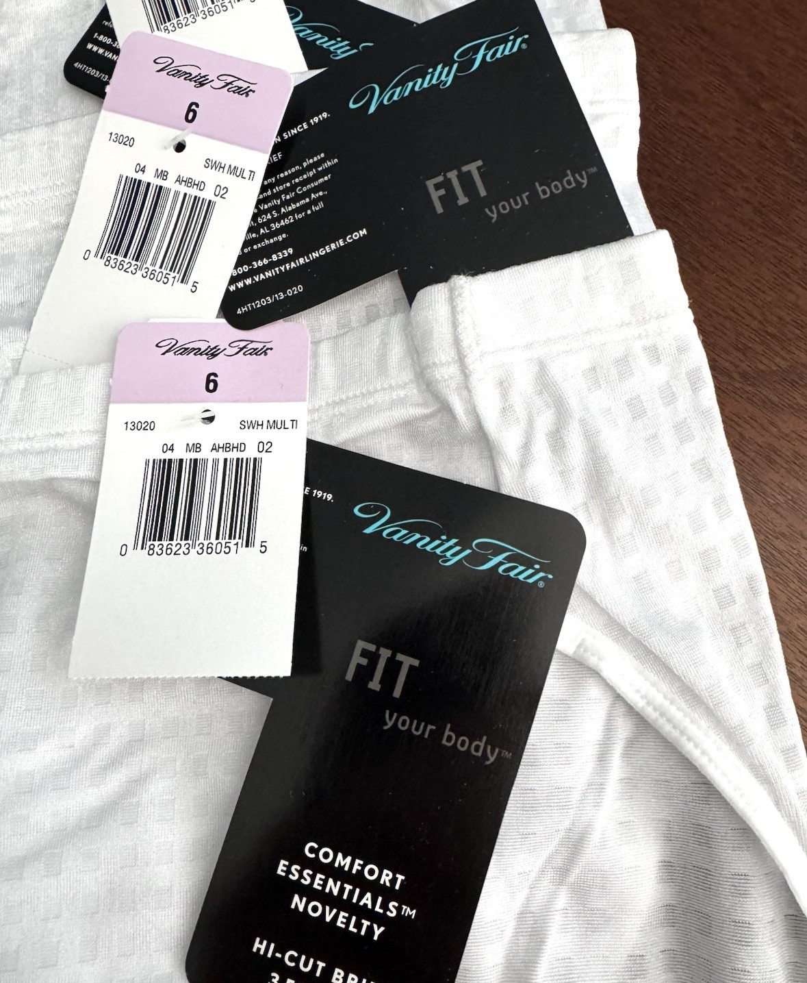 NEW 3 Pair VANITY FAIR Comfort Essentials HI CUT BRIEFS All White Size 6