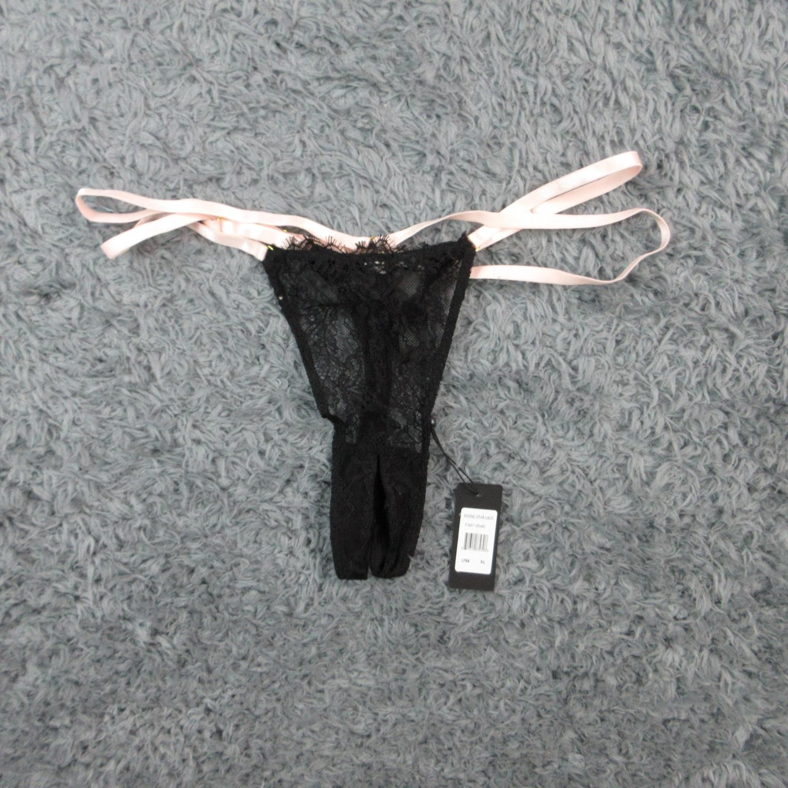 Frederick’s Of Hollywood Thong Womens XL Black Lace Sheer Strap Rising Star NWT